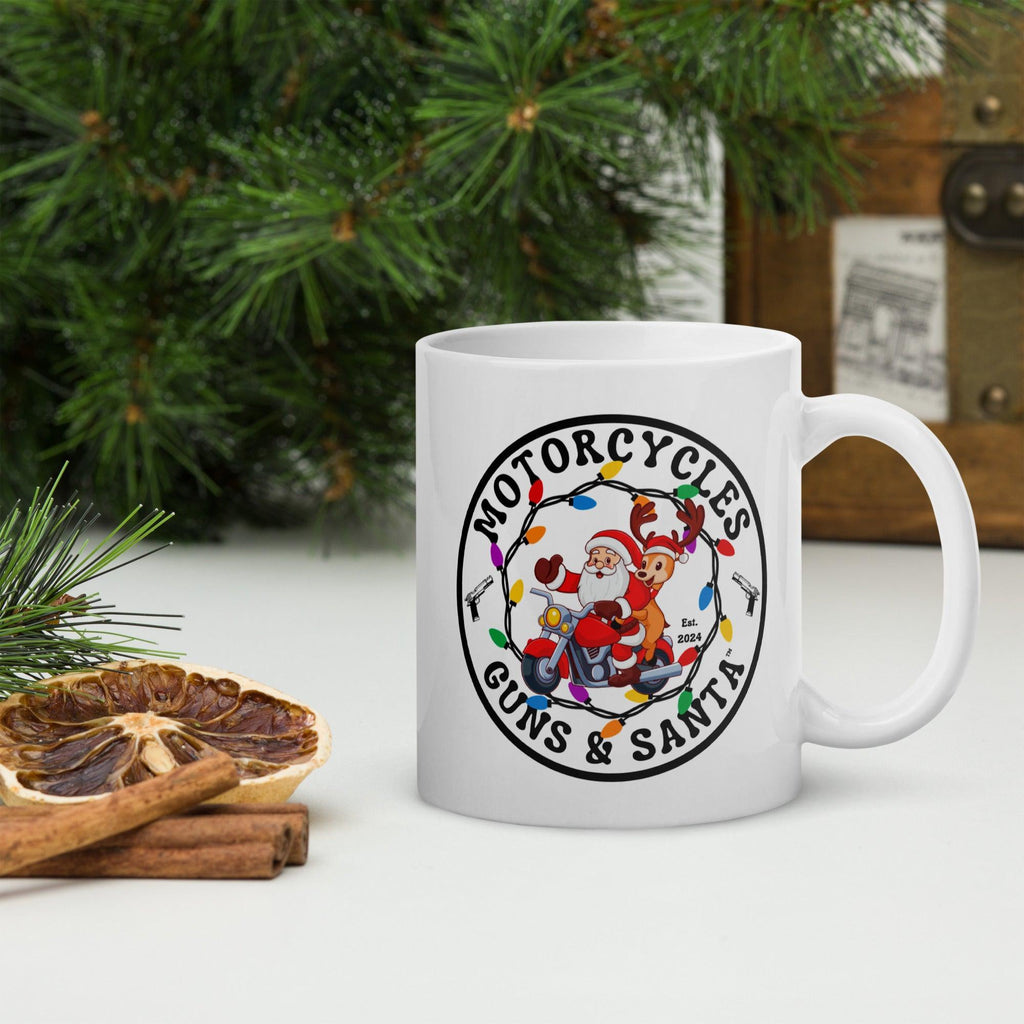 Motorcycles Guns & Santa White coffee mug -MGW Clothing