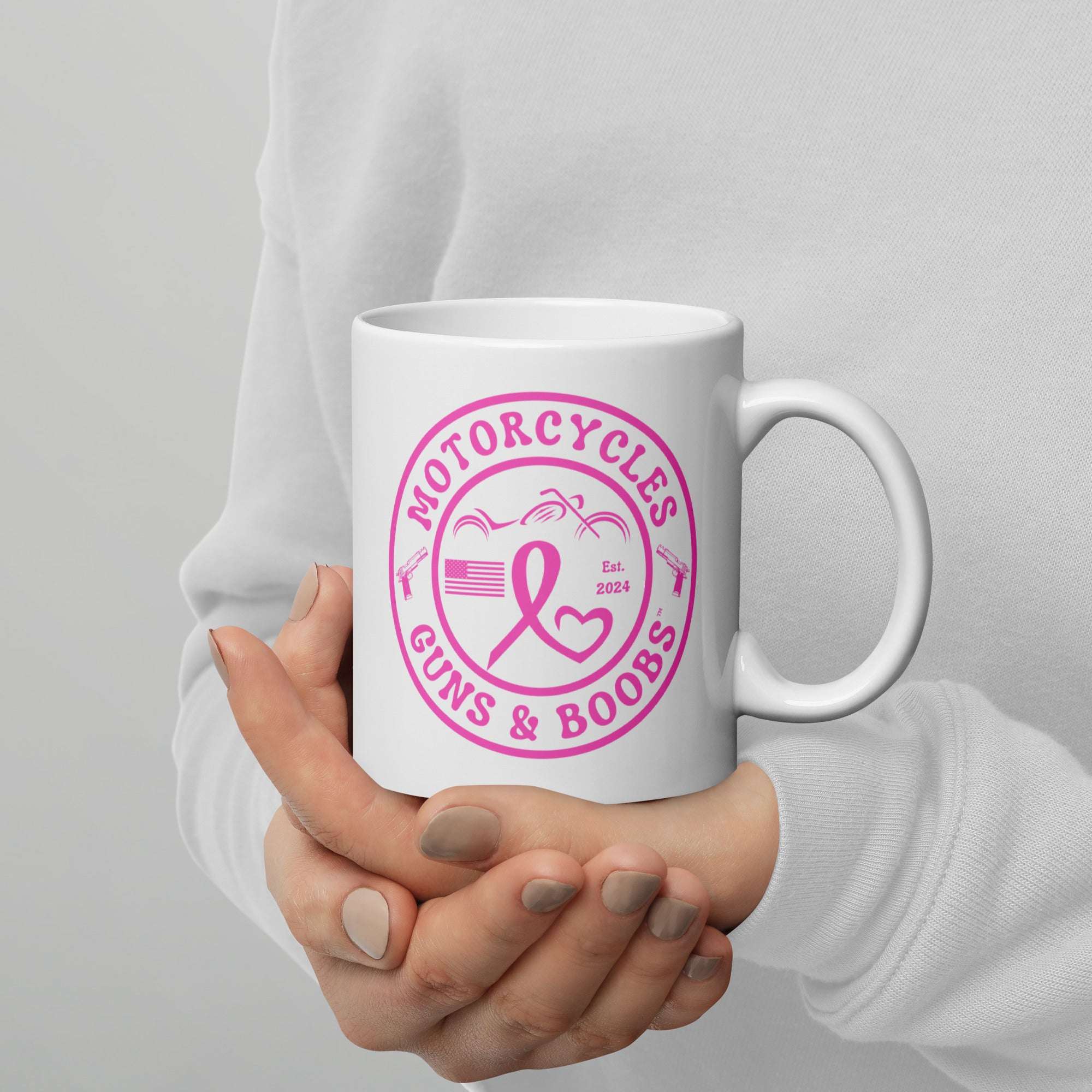 Motorcycles Guns And Boobs White Glossy Mug-MGW Clothing