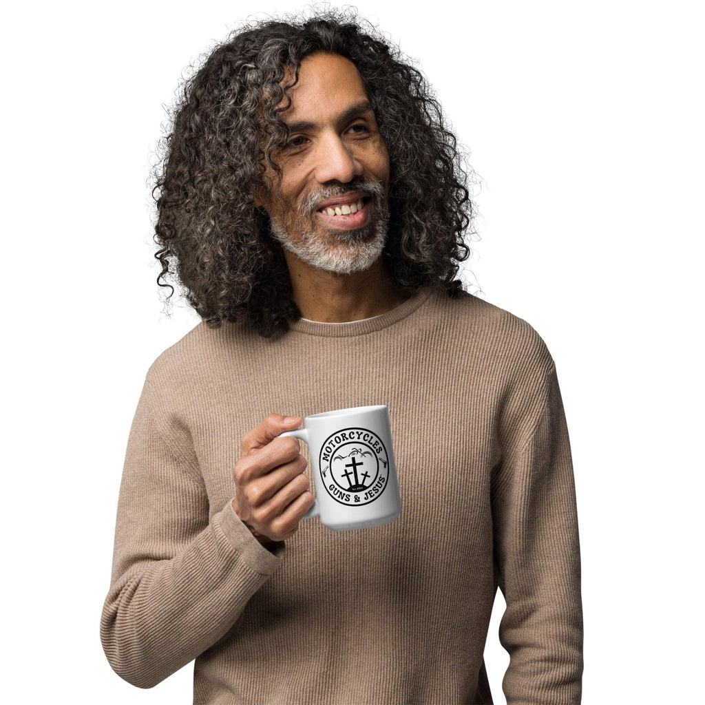 Motorcycles Guns & Jesus White coffee mug -MGW Clothing
