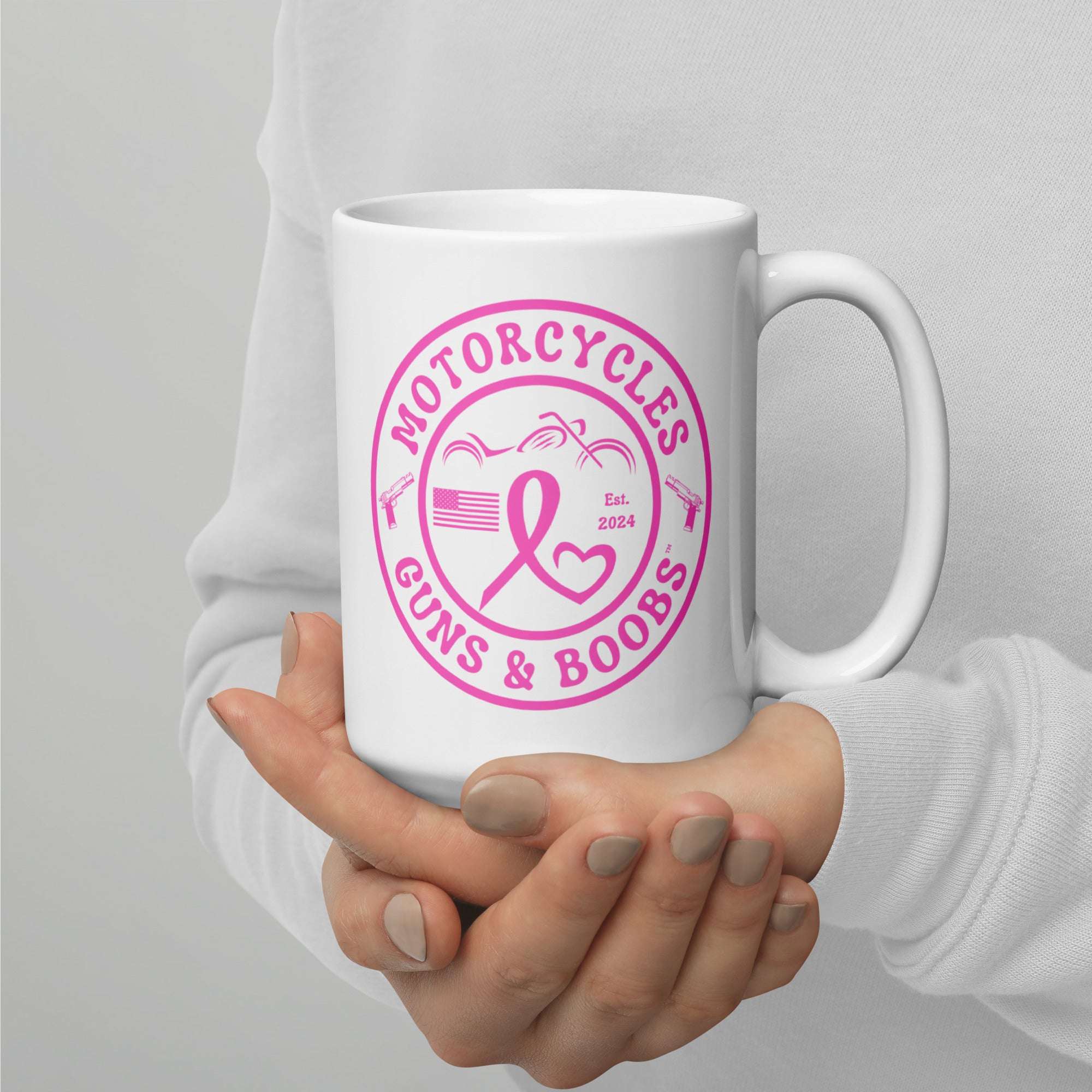 Motorcycles Guns And Boobs White Glossy Mug-MGW Clothing