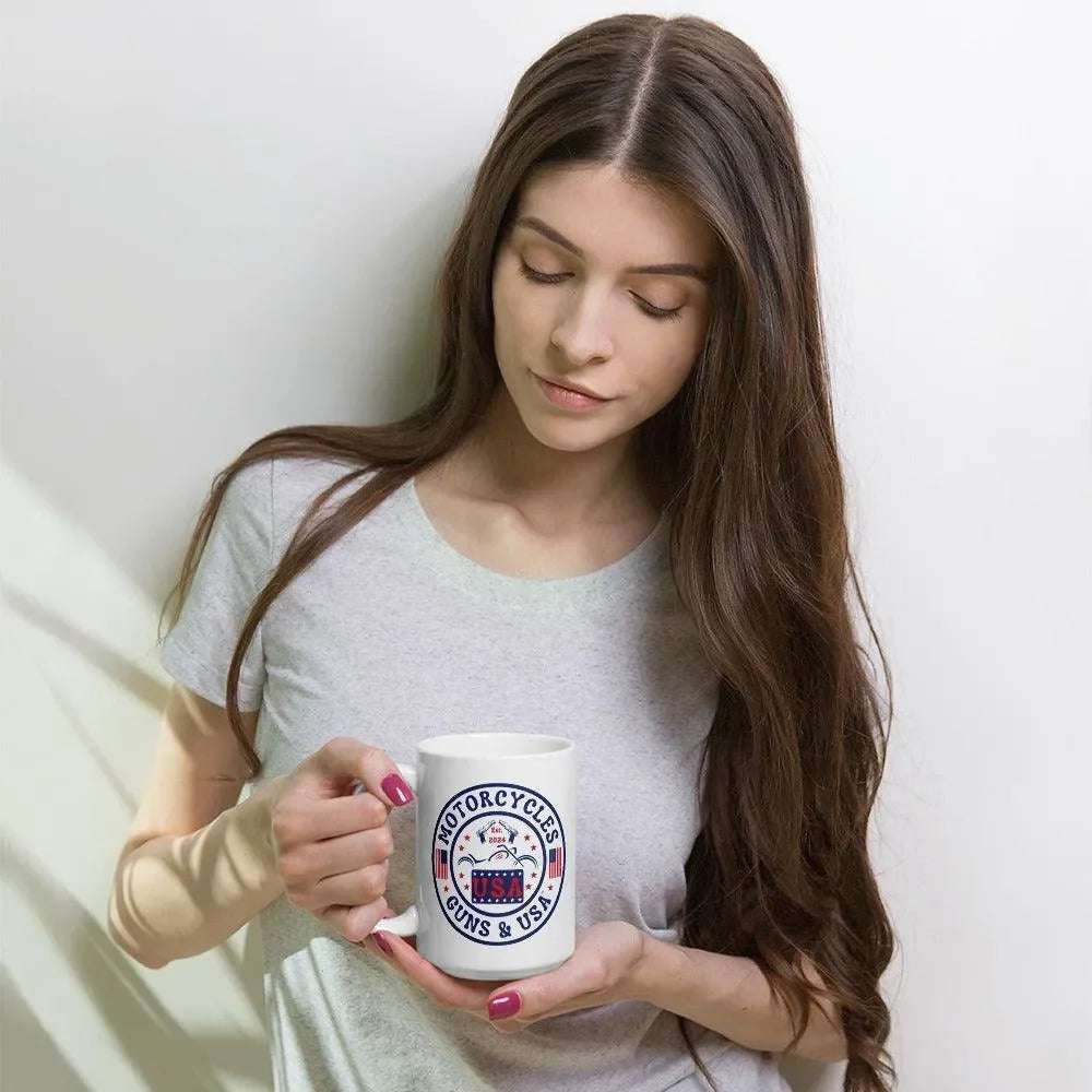 Motorcycles Guns & USA White coffee mug -MGW Clothing