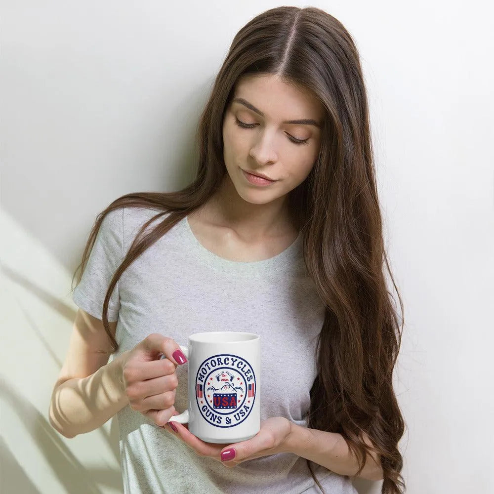 Motorcycles Guns & USA White coffee mug -MGW Clothing