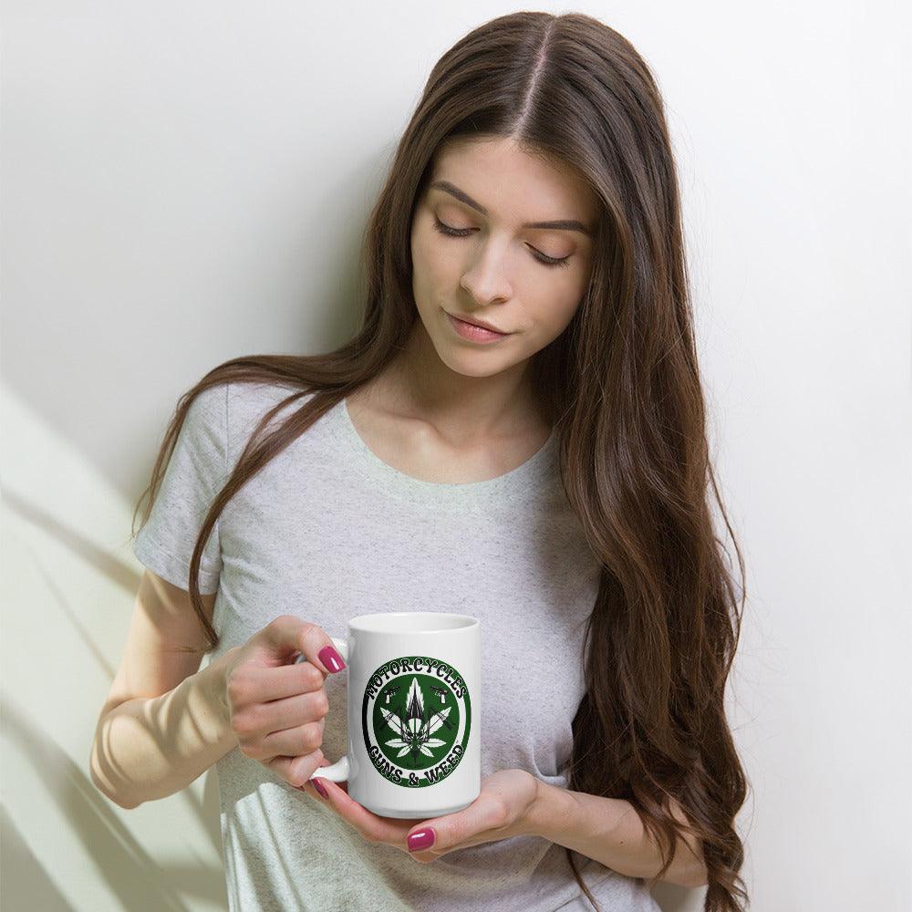 Motorcycles Guns & Weed White coffee mug -MGW Clothing