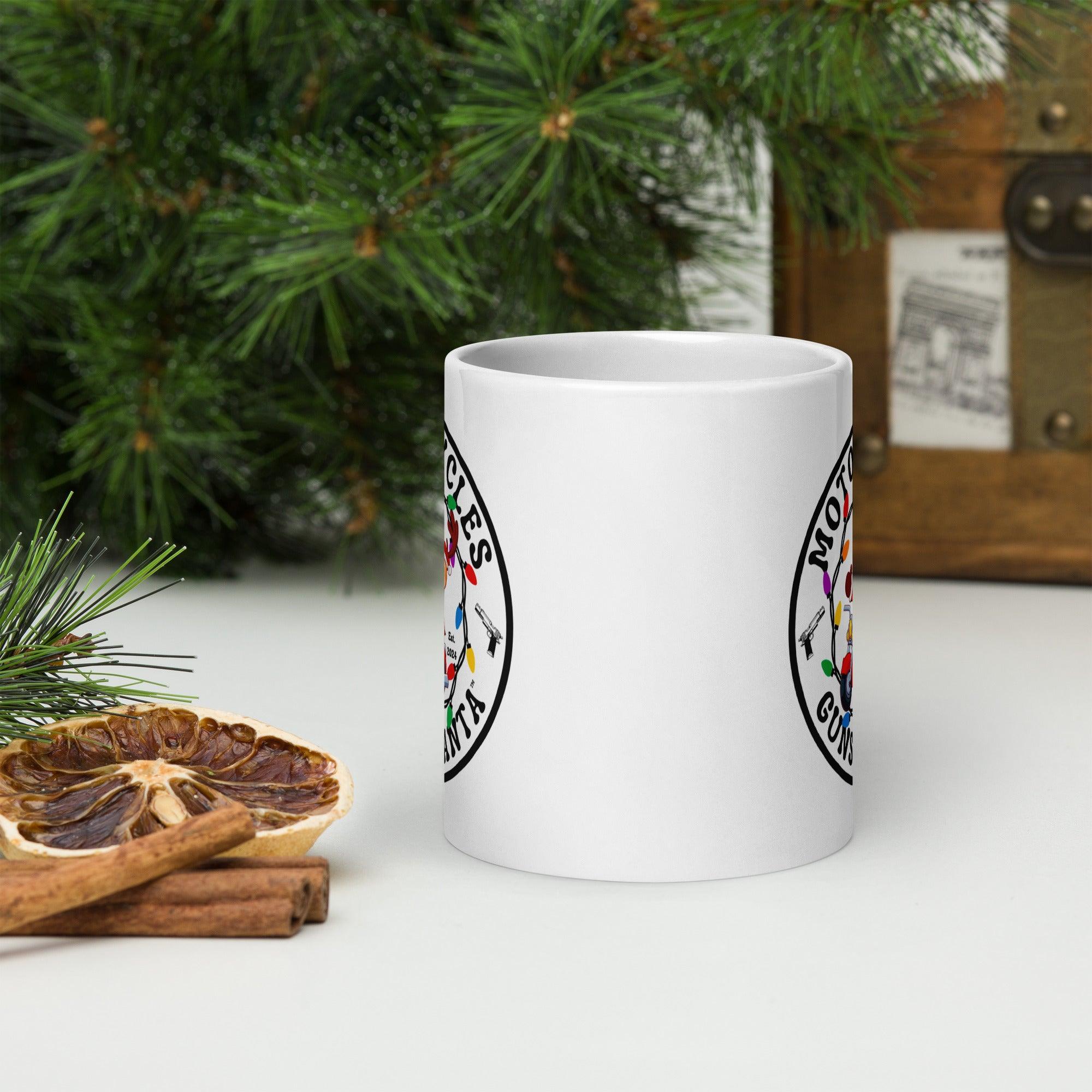 Motorcycles Guns & Santa White coffee mug -MGW Clothing