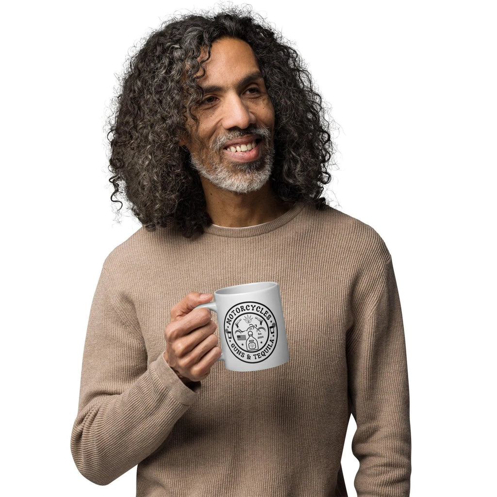 Motorcycles Guns & Tequila White coffee mug -MGW Clothing