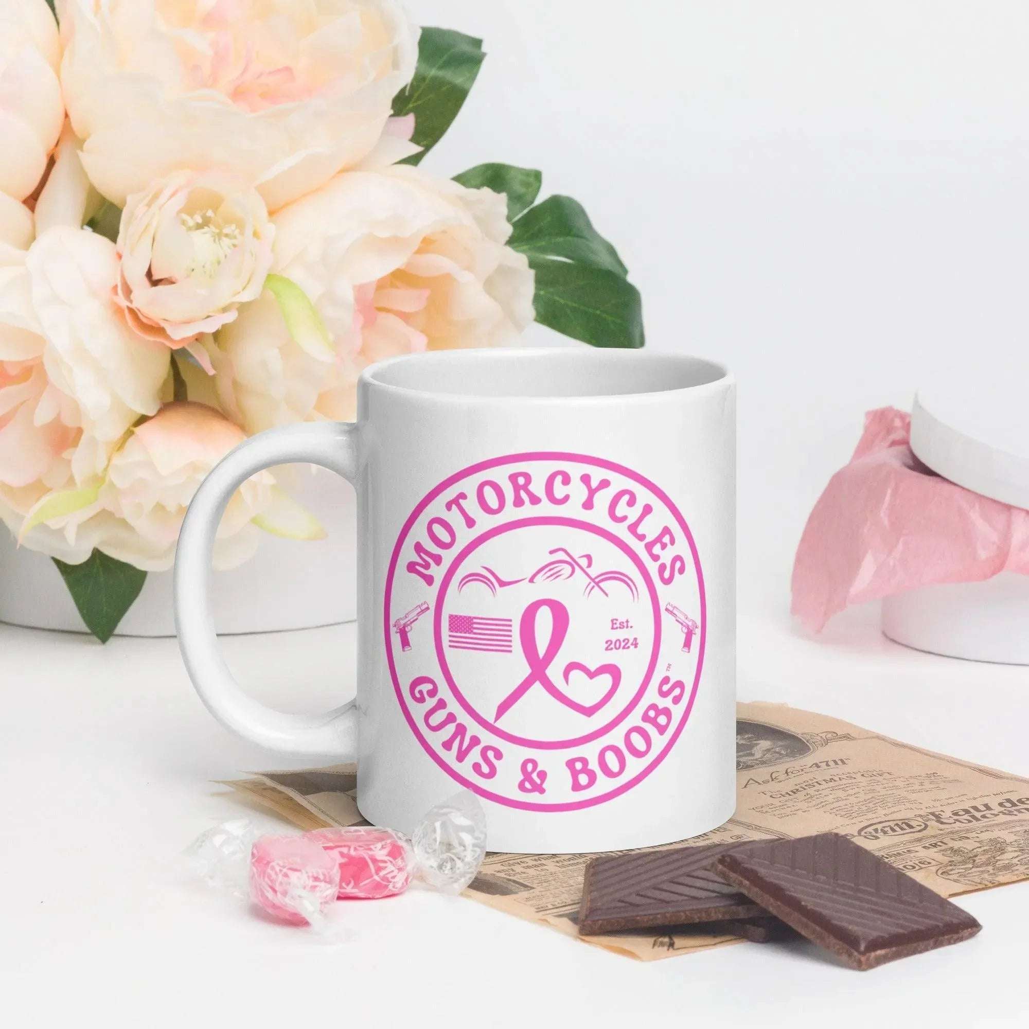 Motorcycles Guns & Boobs White coffee mug -MGW Clothing