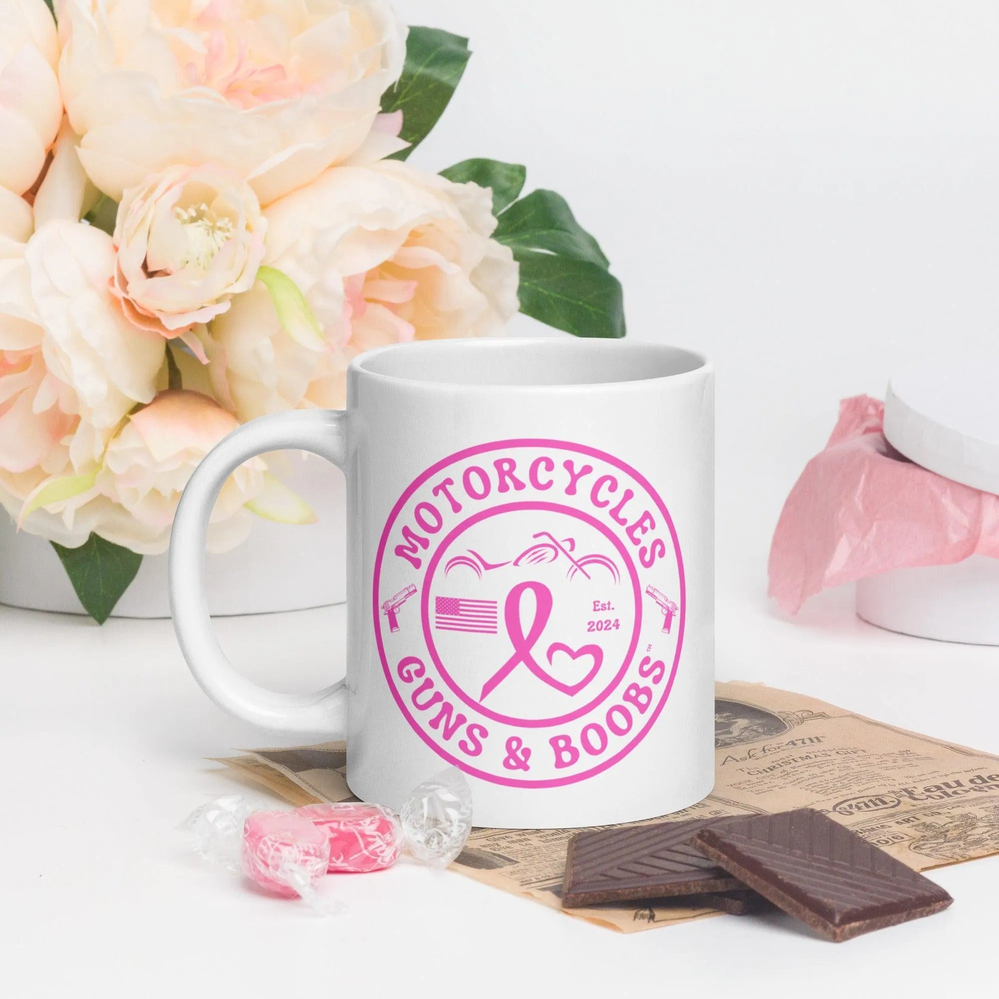 Motorcycles Guns & Boobs White coffee mug -MGW Clothing