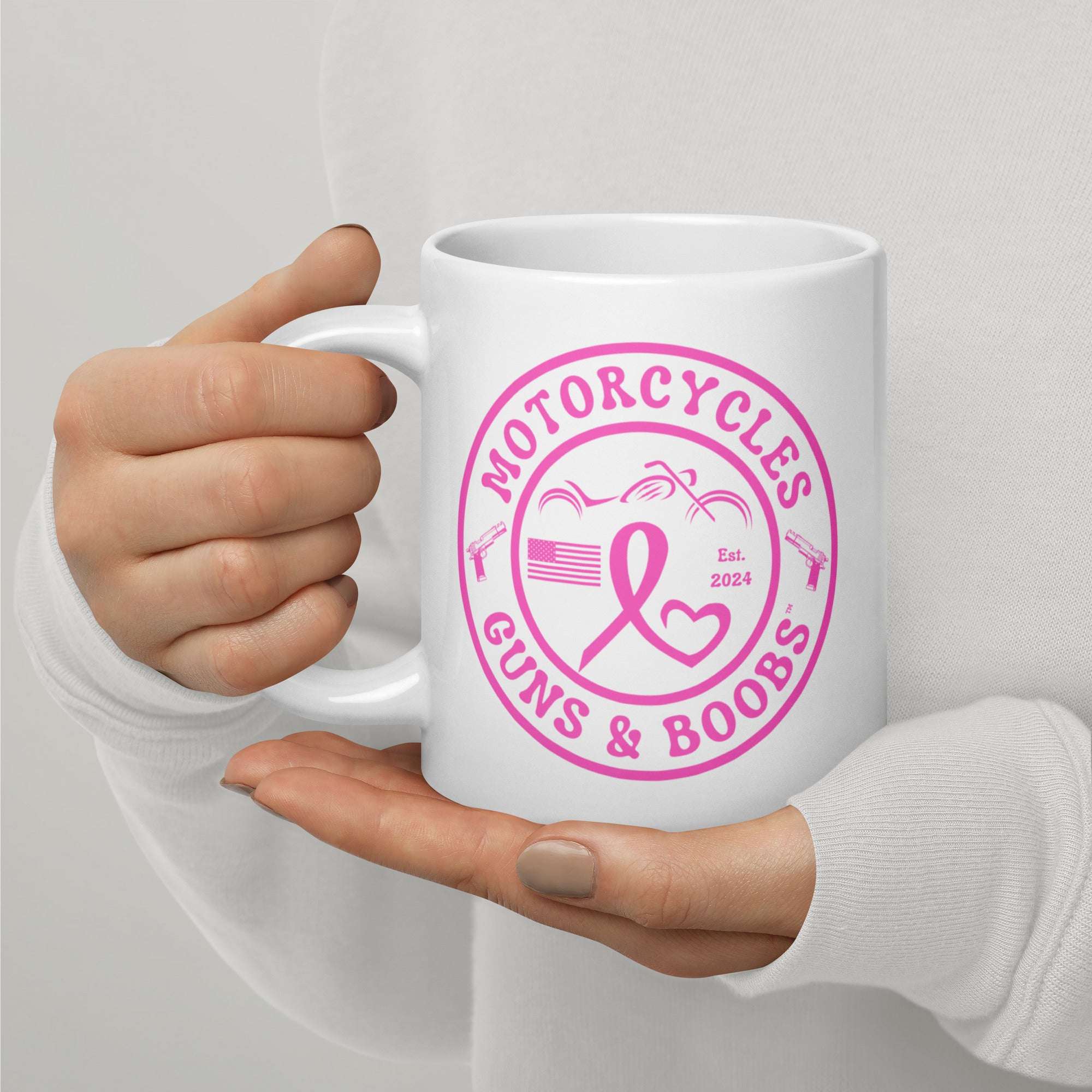 Motorcycles Guns And Boobs White Glossy Mug-MGW Clothing