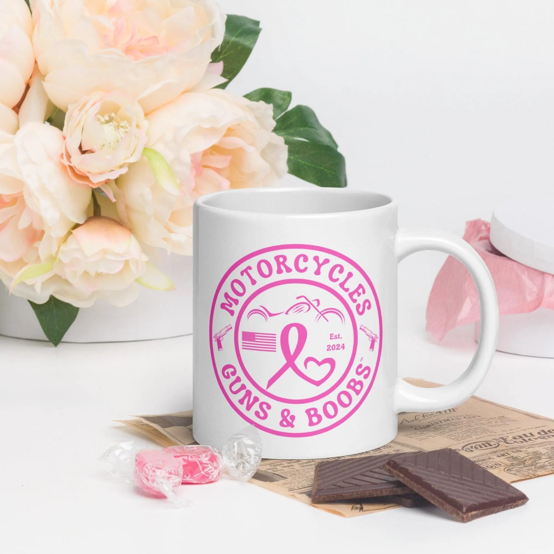Motorcycles Guns & Boobs White coffee mug -MGW Clothing