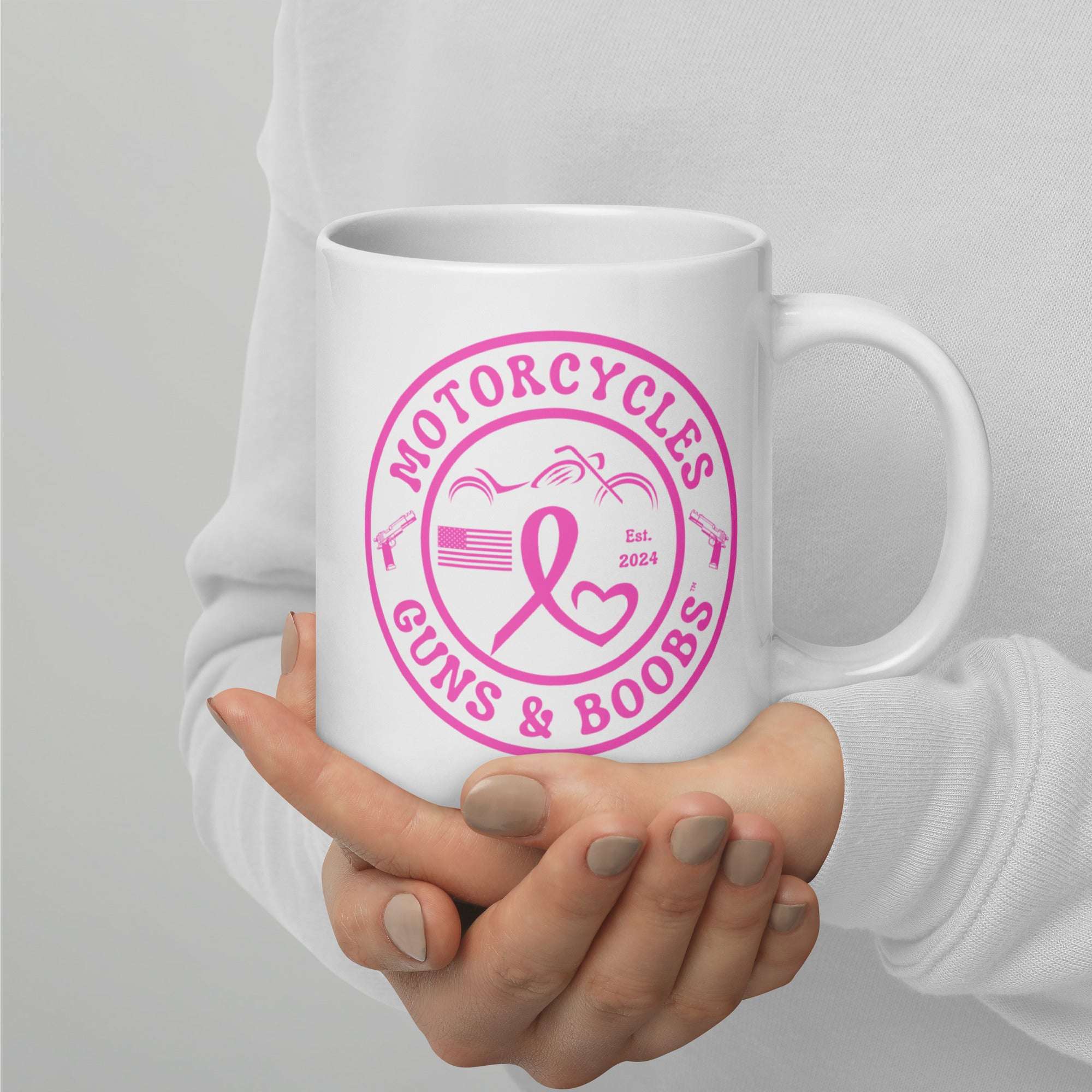Motorcycles Guns And Boobs White Glossy Mug-MGW Clothing