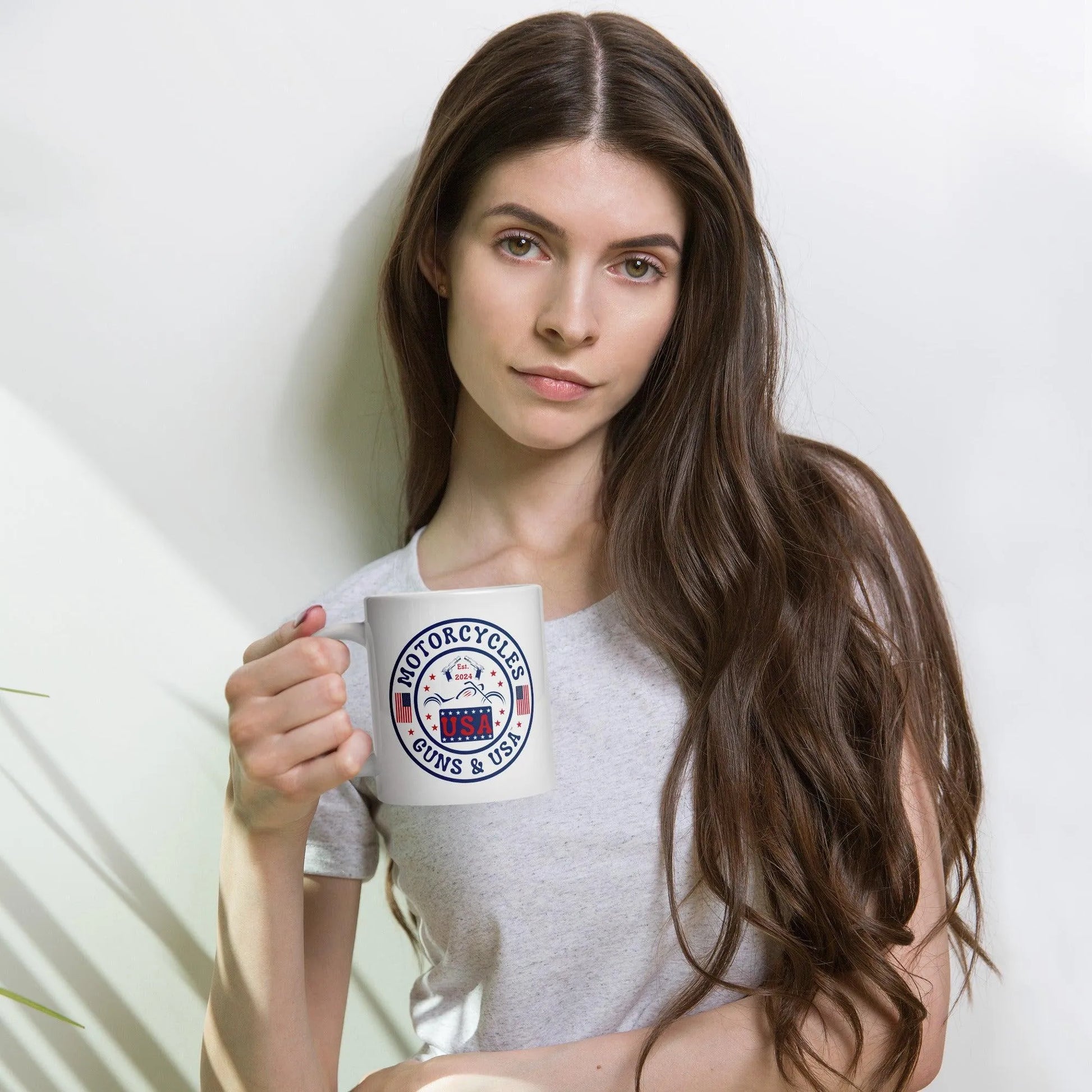 Motorcycles Guns & USA White coffee mug -MGW Clothing