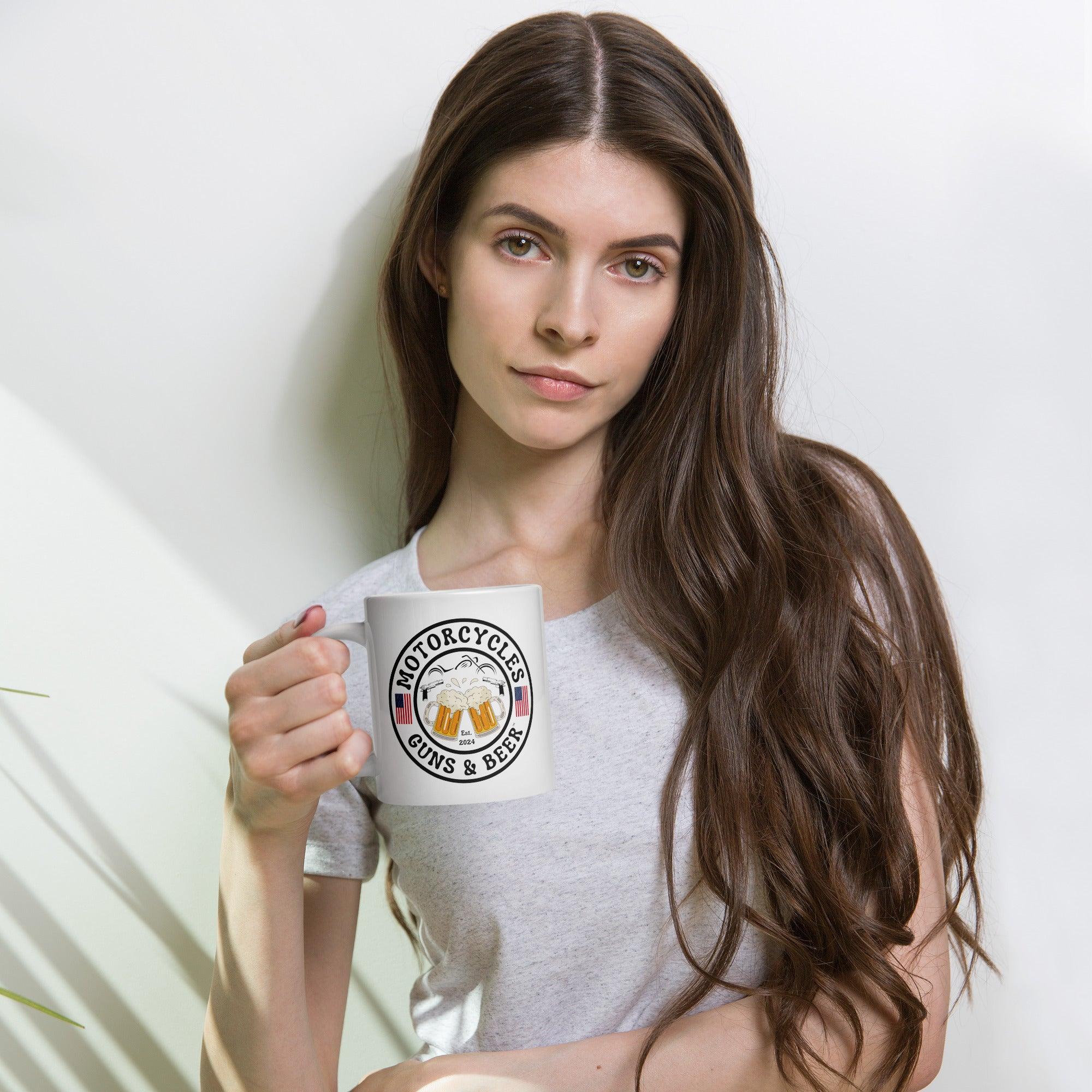 Motorcycles Guns & Beer White coffee mug -MGW Clothing