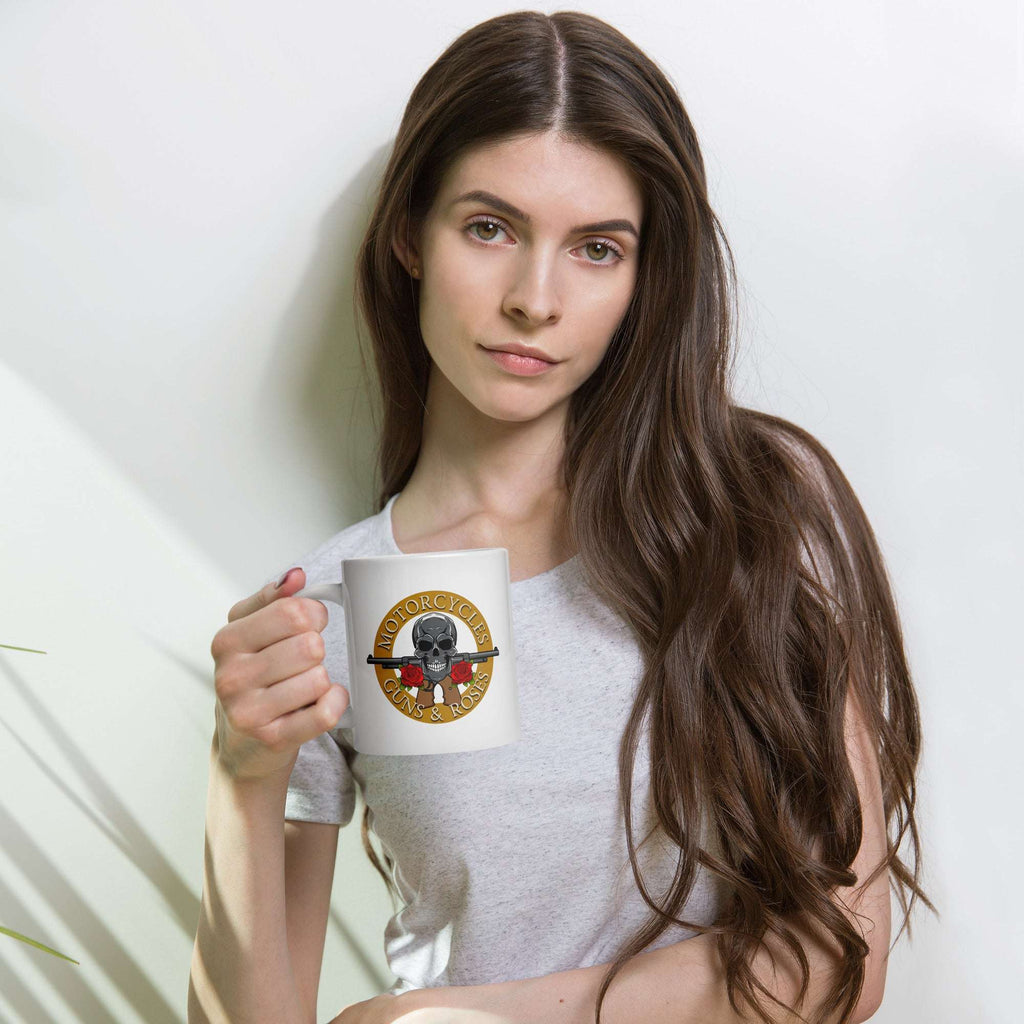 Motorcycles Guns And Roses White Coffee Mug-MGW Clothing