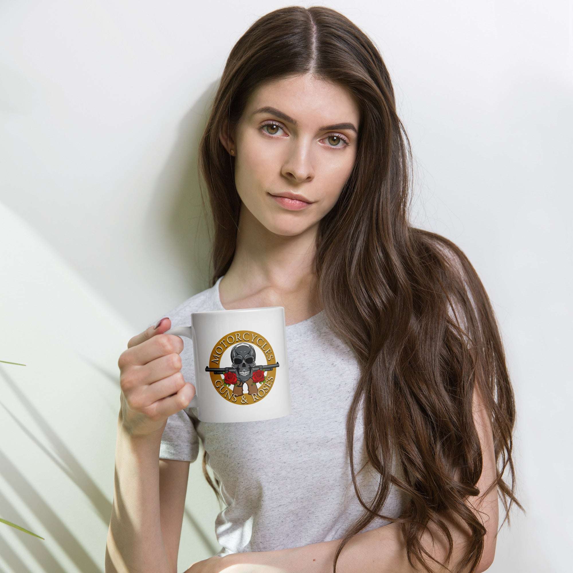 Motorcycles Guns And Roses White Coffee Mug-MGW Clothing