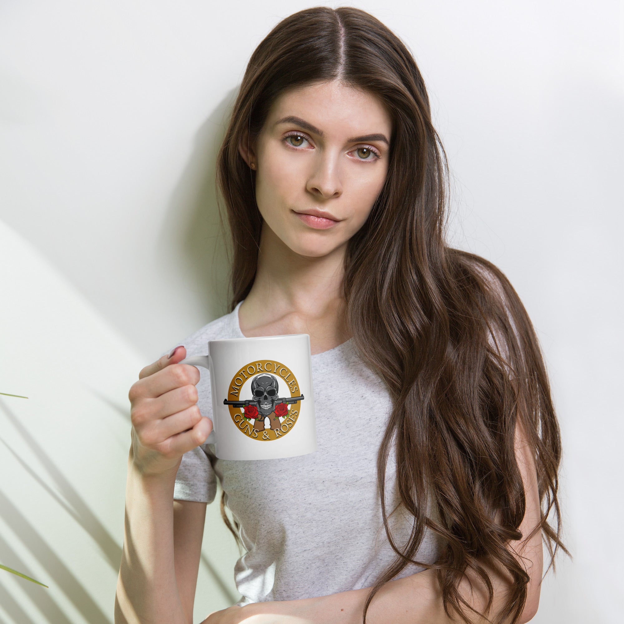 Motorcycles Guns And Roses White Coffee Mug-MGW Clothing