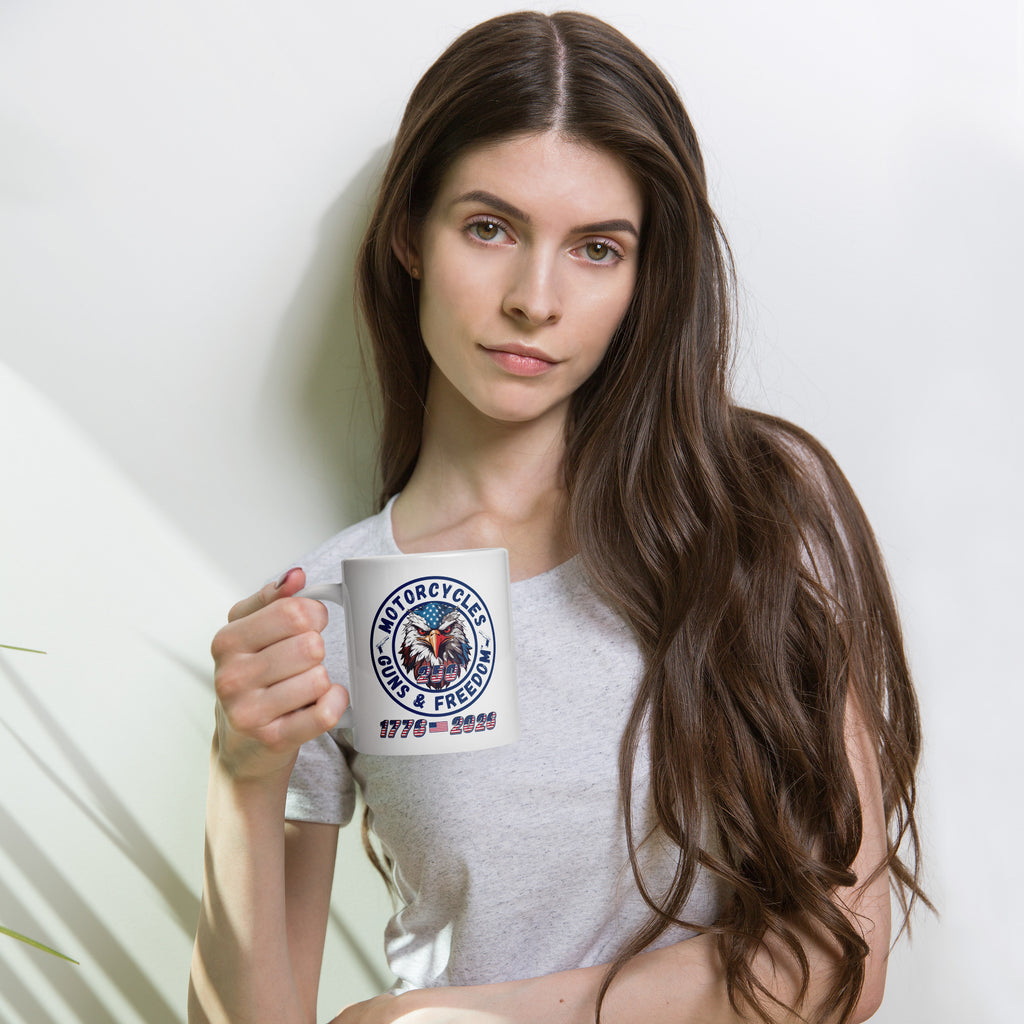 Motorcycles Guns And Freedom 250Th White Coffee Mug - MGW Clothing