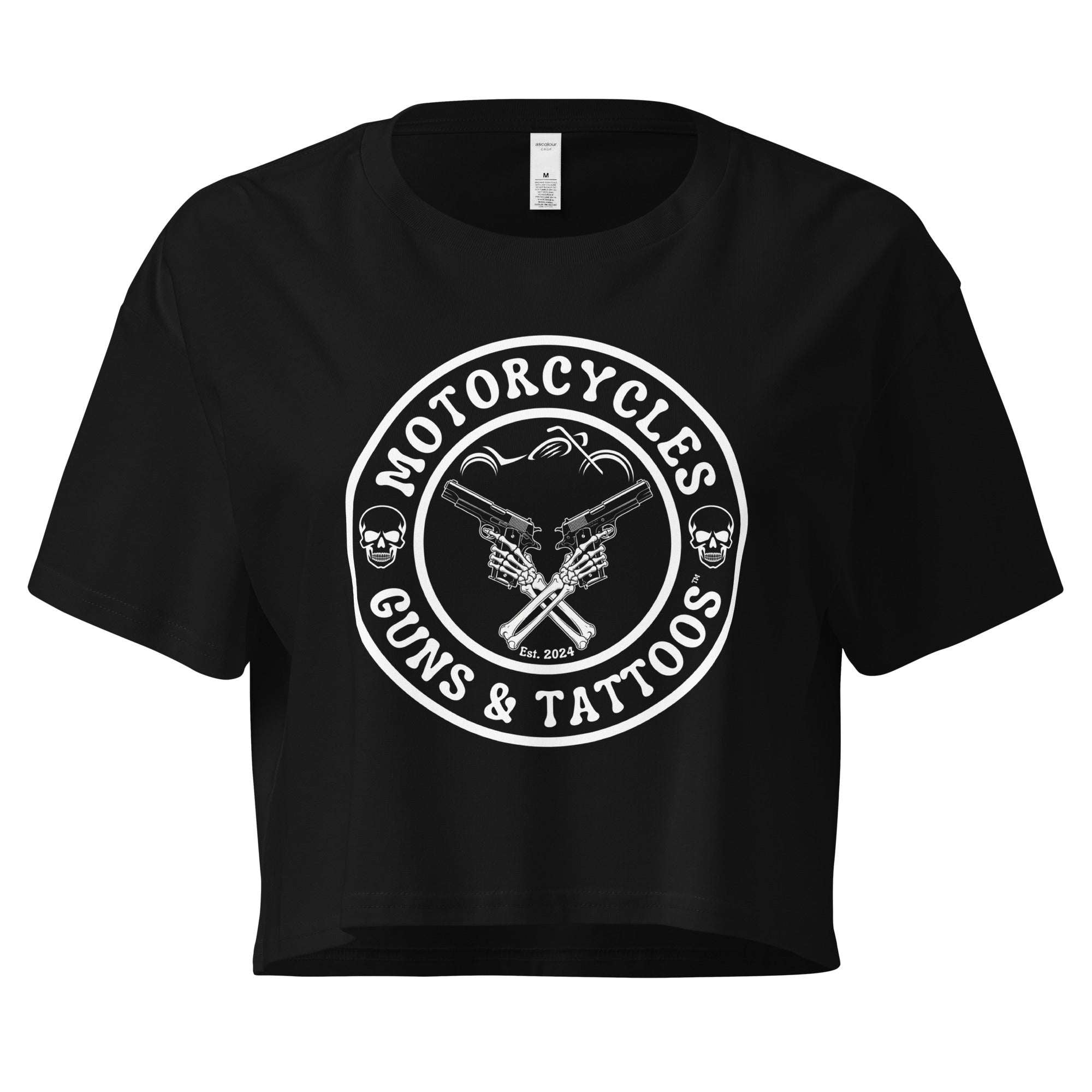 Motorcycles Guns And Tattoos Womens Crop Top-MGW Clothing