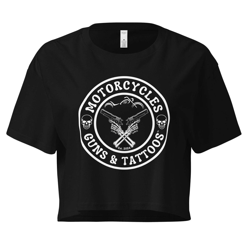 Motorcycles Guns And Tattoos Womens Crop Top-MGW Clothing
