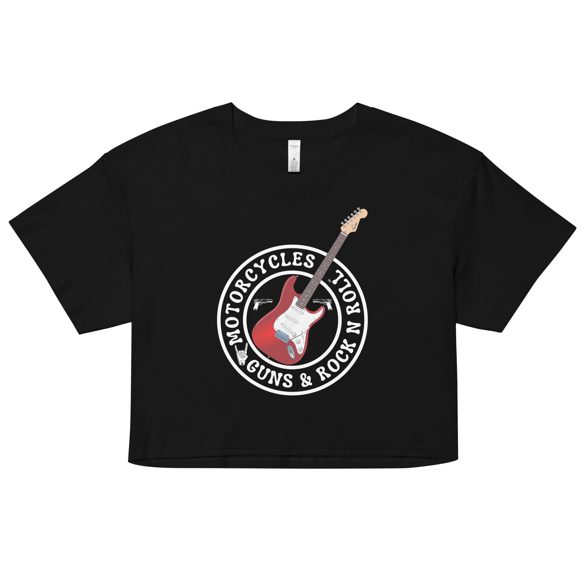 Motorcycles Guns And Rock N Roll Womens Crop Top-MGW Clothing