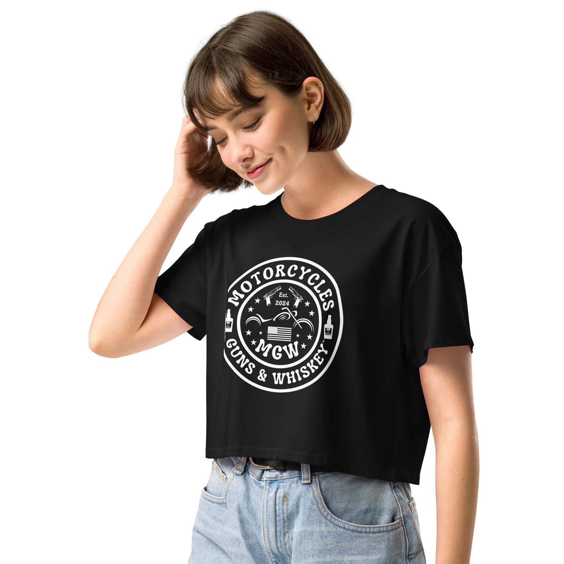 Motorcycles Guns & Whiskey crop top - Women's - ShopMGW Clothing