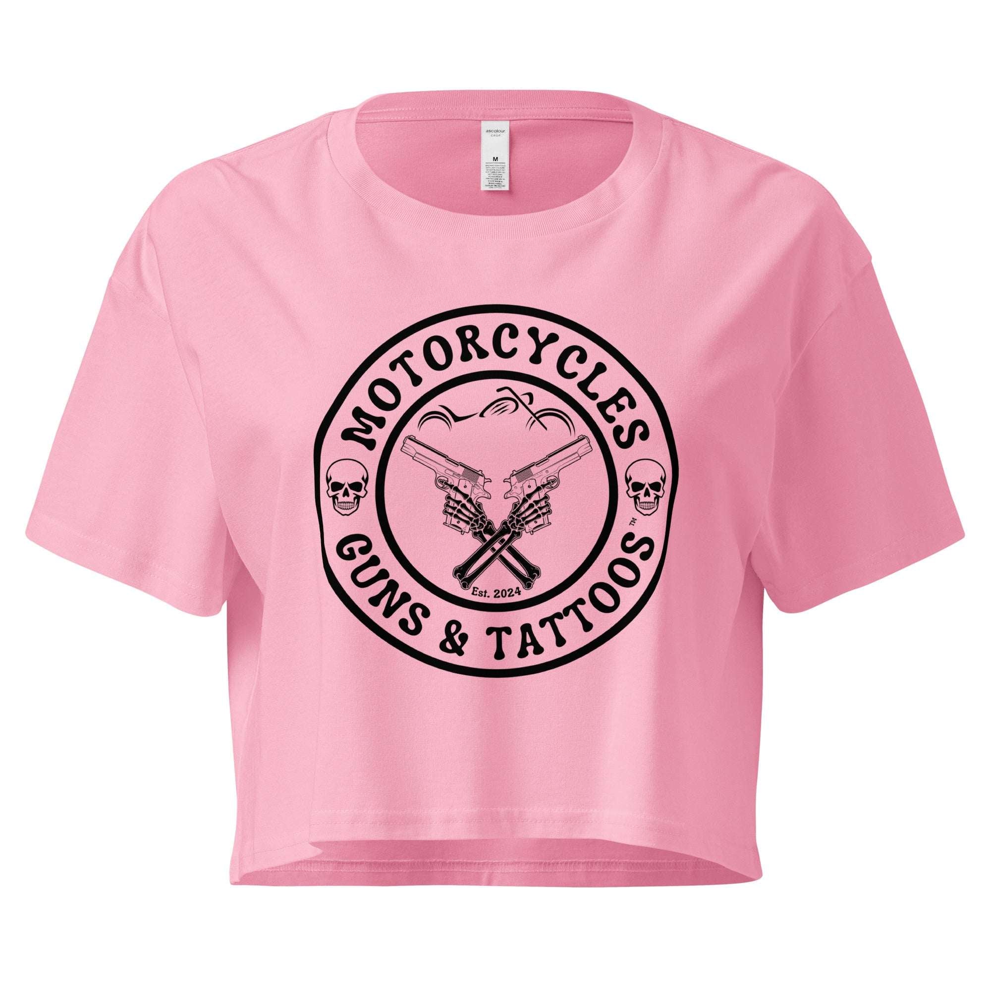 Motorcycles Guns And Tattoos Womens Crop Top-MGW Clothing