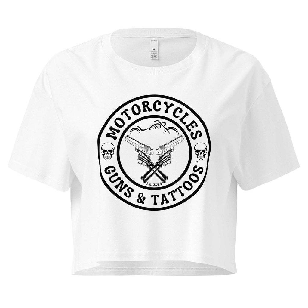 Motorcycles Guns And Tattoos Womens Crop Top-MGW Clothing