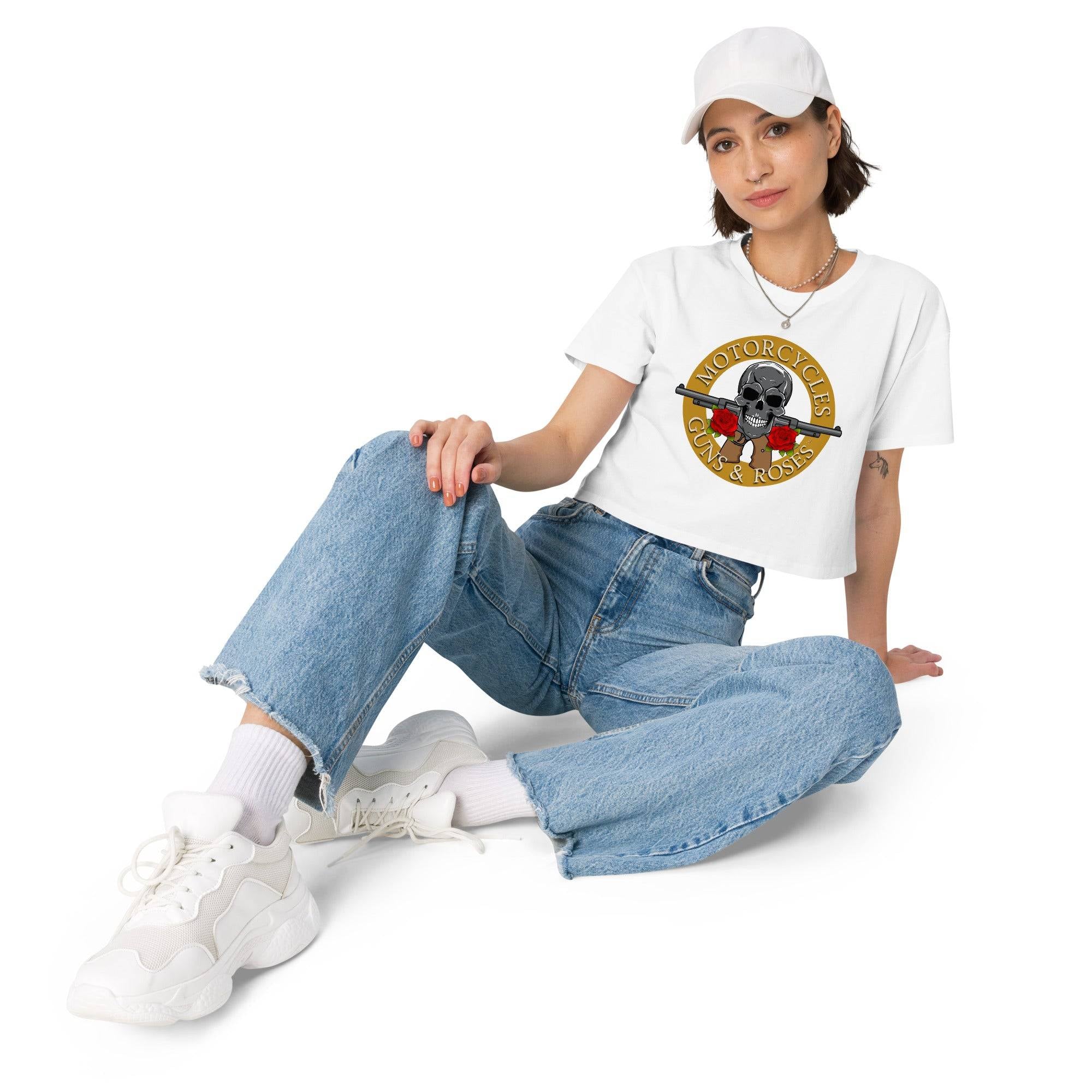 Motorcycles Guns And Roses Womens Crop Top-MGW Clothing