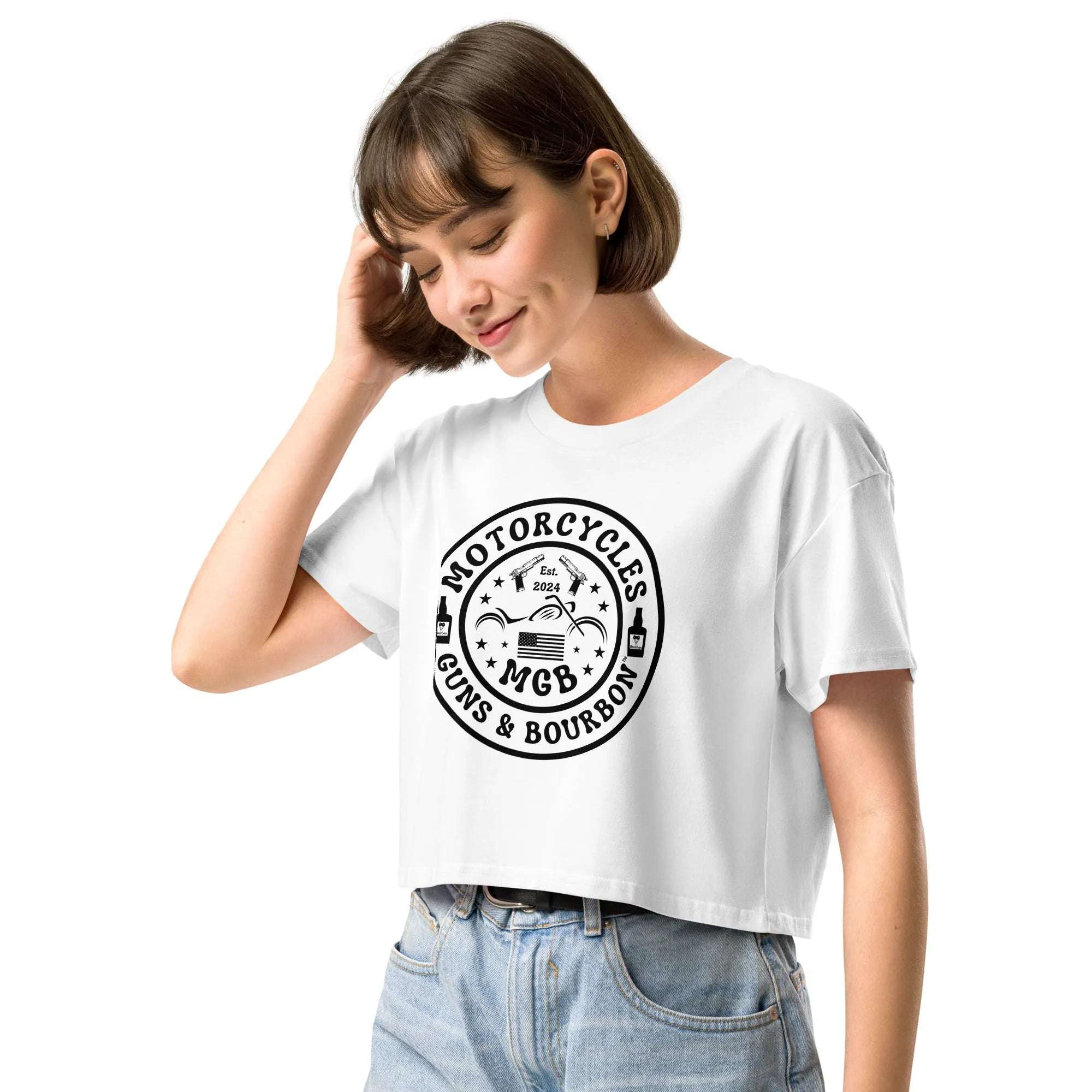 Motorcycles Guns & Bourbon crop top - Women's -MGW Clothing