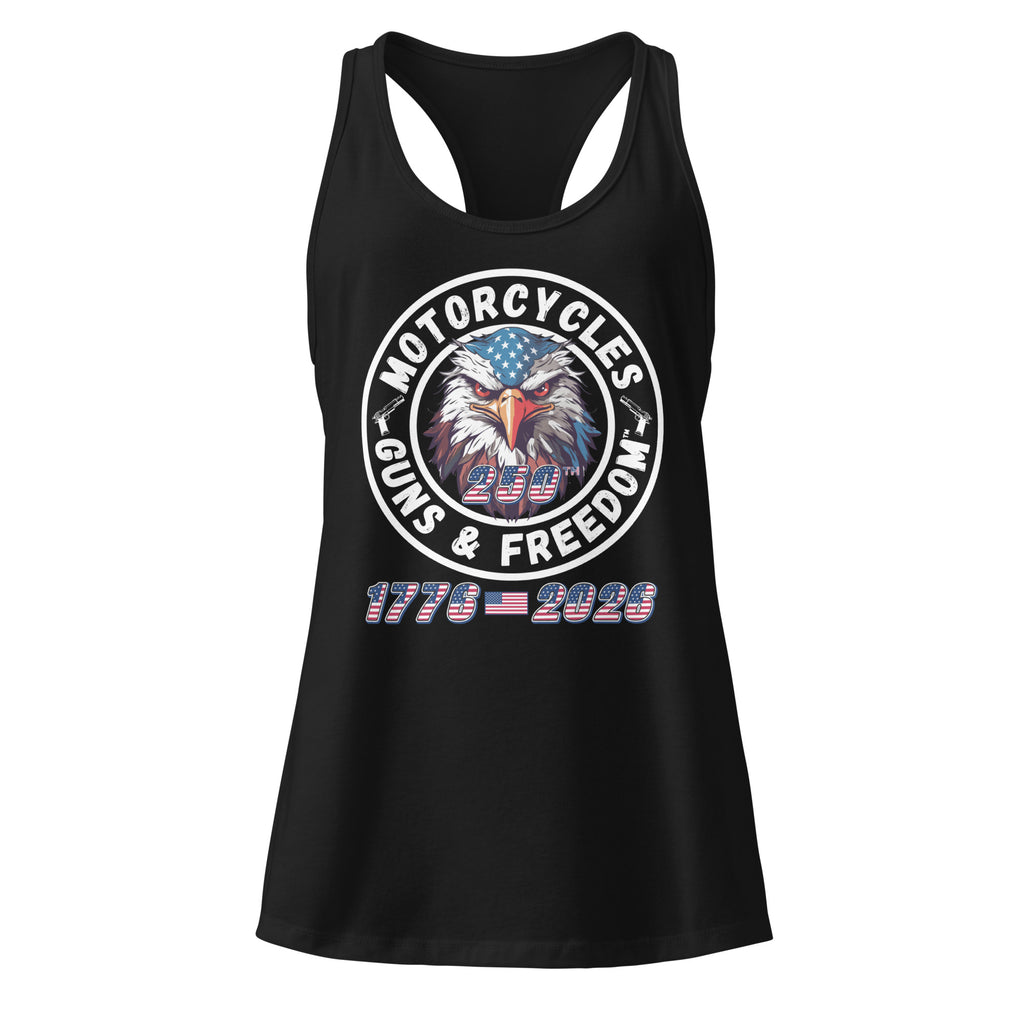 Motorcycles Guns And Freedom 250Th Racerback Tank Womens Fitted - MGW Clothing