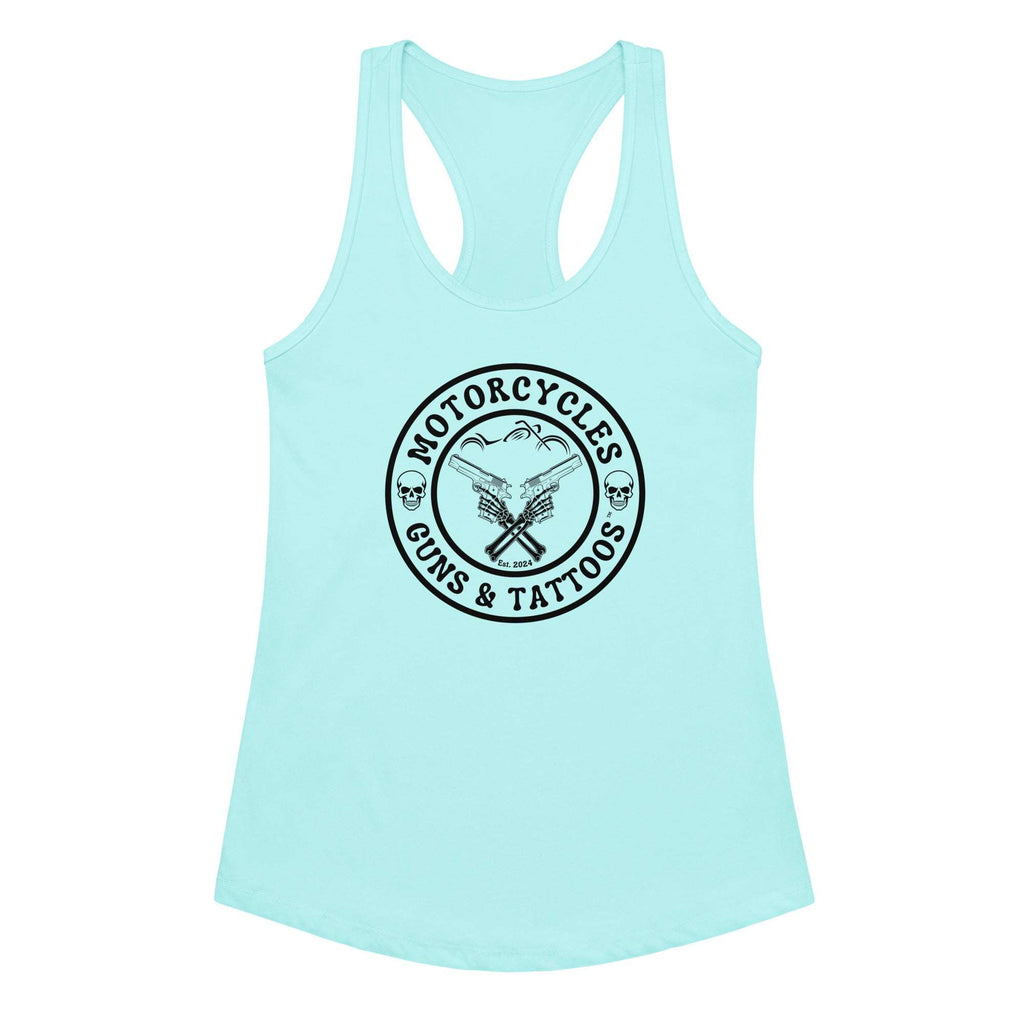 Motorcycles Guns And Tattoos Tank Top Womens Fitted Racerback - MGW Clothing