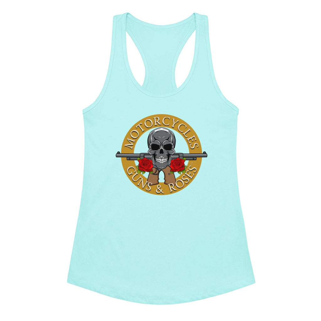 Motorcycles Guns And Roses Tank Top Womens Fitted Racerback - MGW Clothing