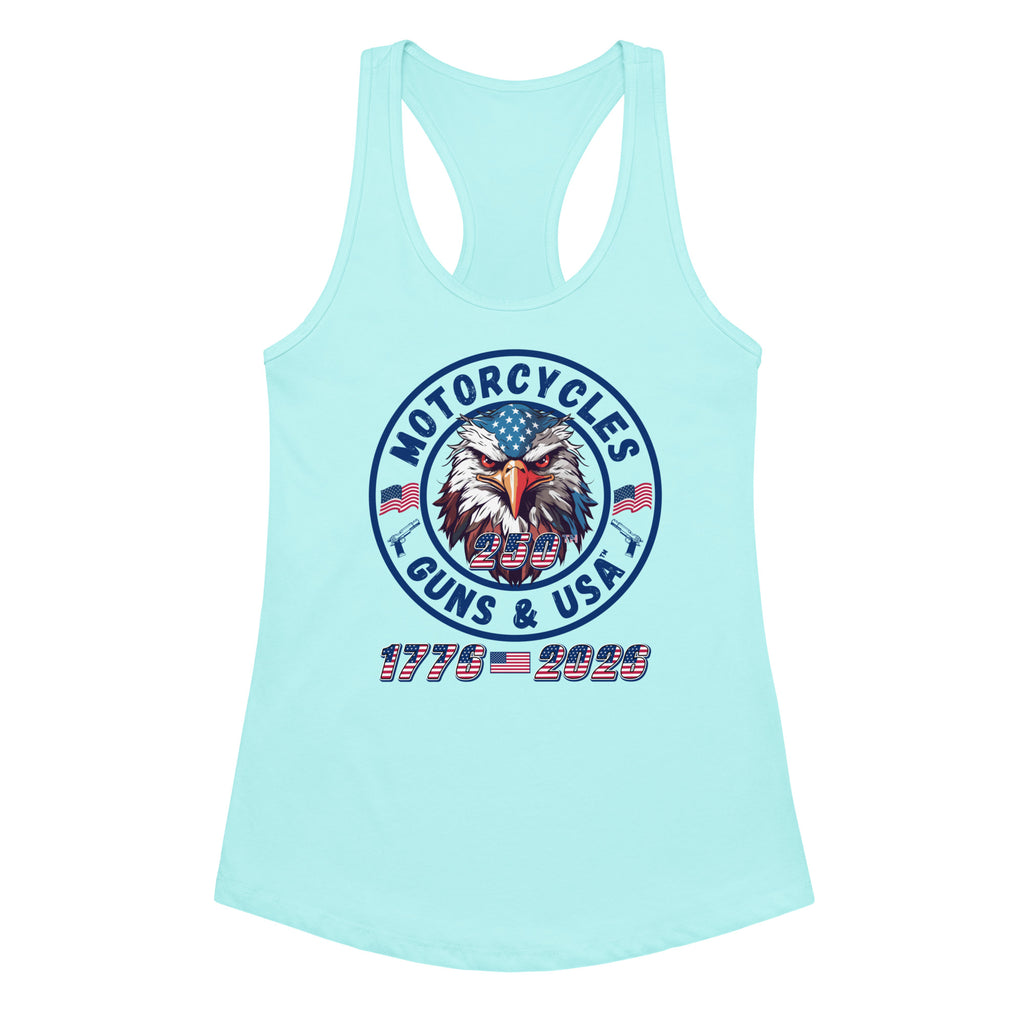 Motorcycles Guns And Usa 250Th Racerback Tank Womens Fitted - MGW Clothing
