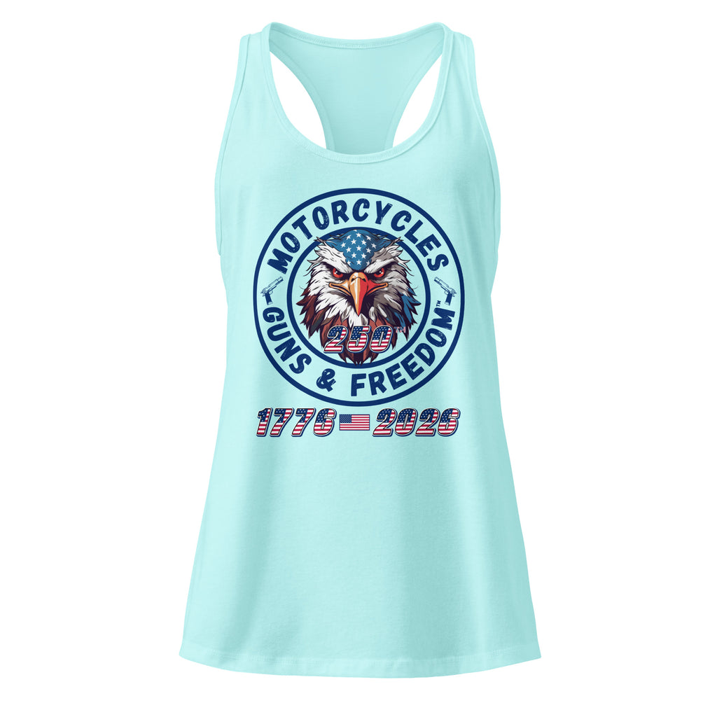 Motorcycles Guns And Freedom 250Th Racerback Tank Womens Fitted - MGW Clothing