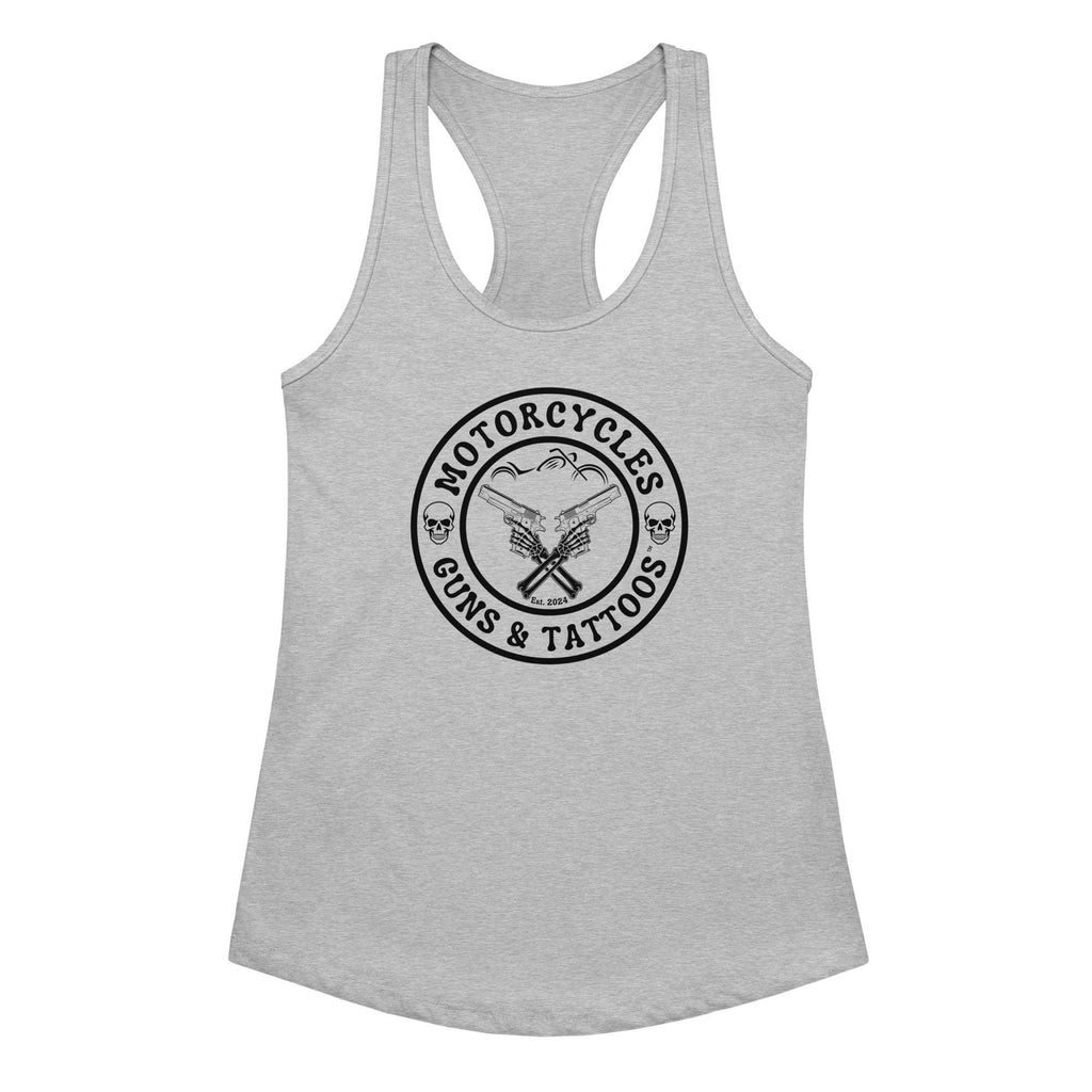 Motorcycles Guns And Tattoos Tank Top Womens Fitted Racerback - MGW Clothing