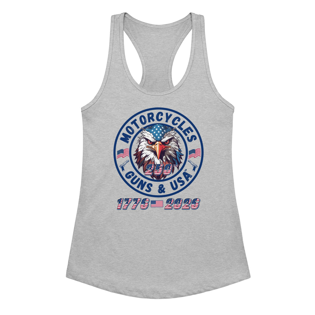 Motorcycles Guns And Usa 250Th Racerback Tank Womens Fitted - MGW Clothing