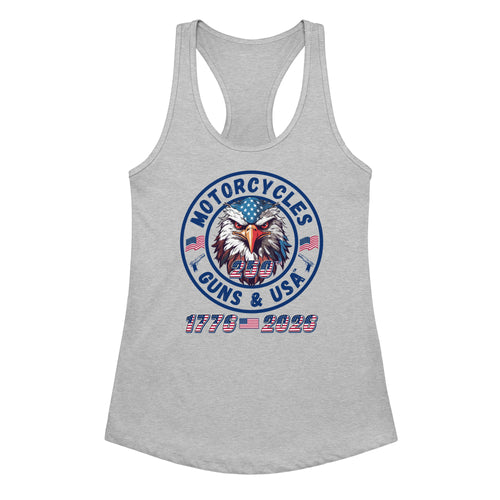 Motorcycles Guns And Usa 250Th Racerback Tank Womens Fitted - MGW Clothing