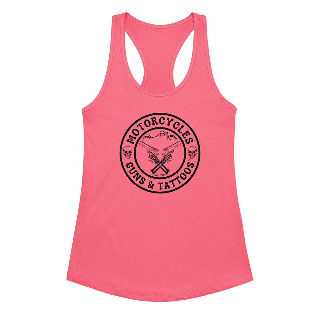 Motorcycles Guns And Tattoos Tank Top Womens Fitted Racerback - MGW Clothing