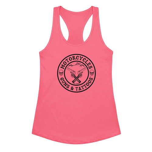 Motorcycles Guns And Tattoos Tank Top Womens Fitted Racerback - MGW Clothing