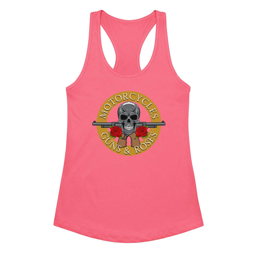 Motorcycles Guns And Roses Tank Top Womens Fitted Racerback - MGW Clothing