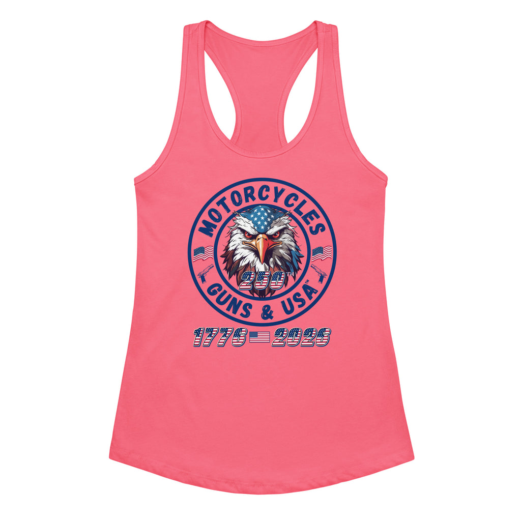 Motorcycles Guns And Usa 250Th Racerback Tank Womens Fitted - MGW Clothing