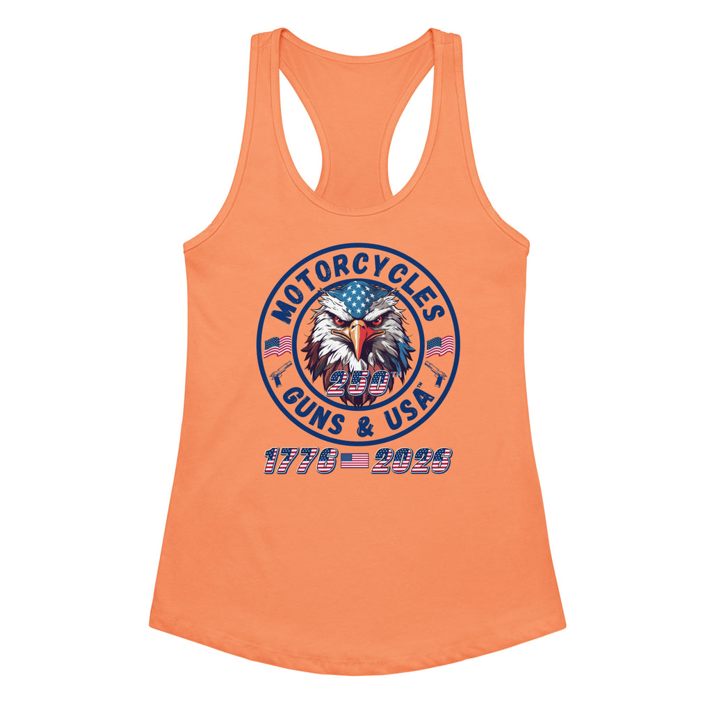 Motorcycles Guns And Usa 250Th Racerback Tank Womens Fitted - MGW Clothing
