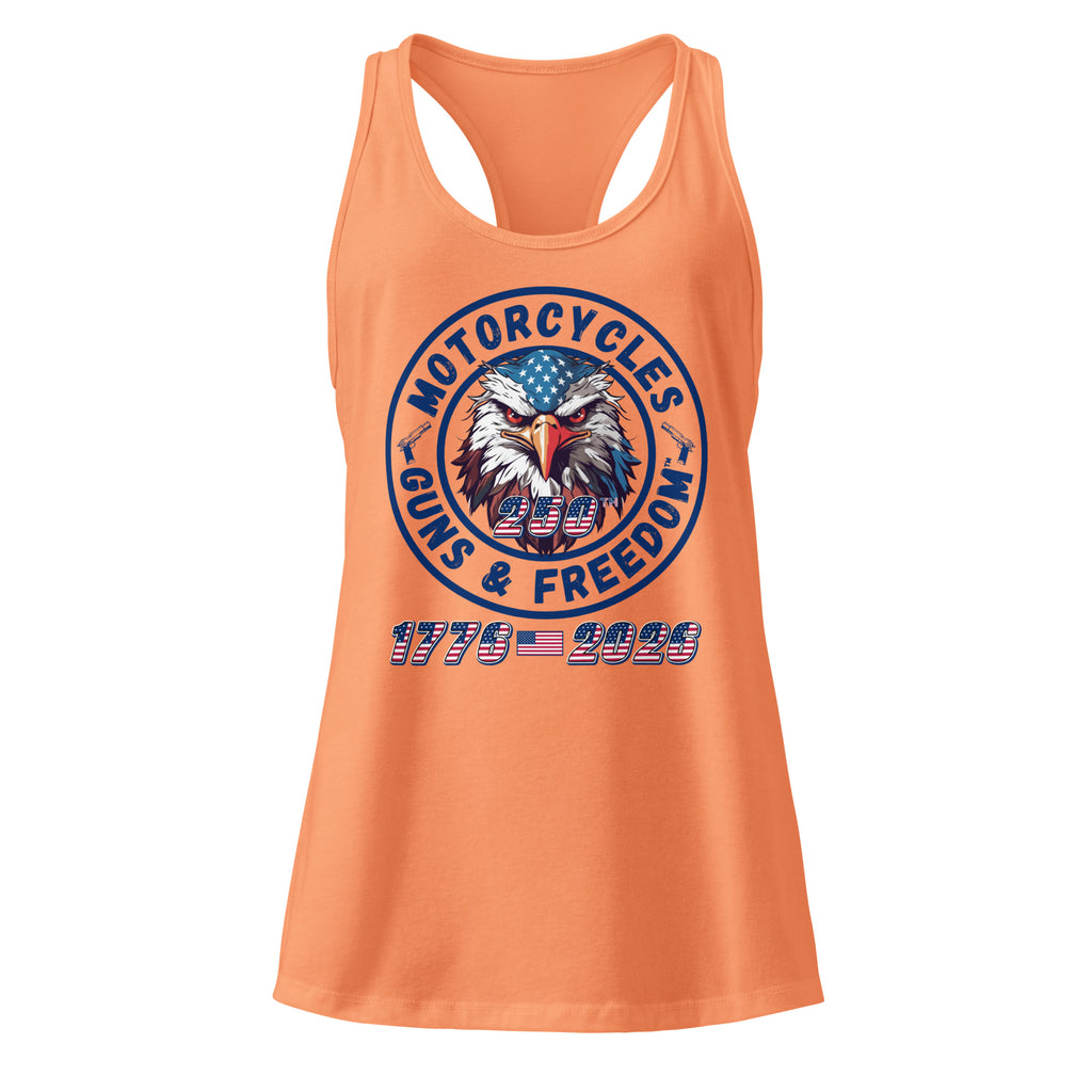 Motorcycles Guns And Freedom 250Th Racerback Tank Womens Fitted - MGW Clothing