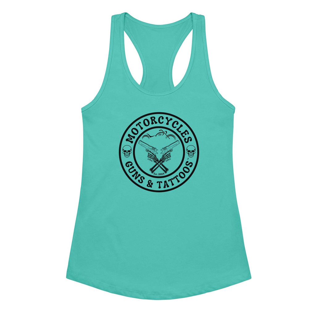 Motorcycles Guns And Tattoos Tank Top Womens Fitted Racerback - MGW Clothing