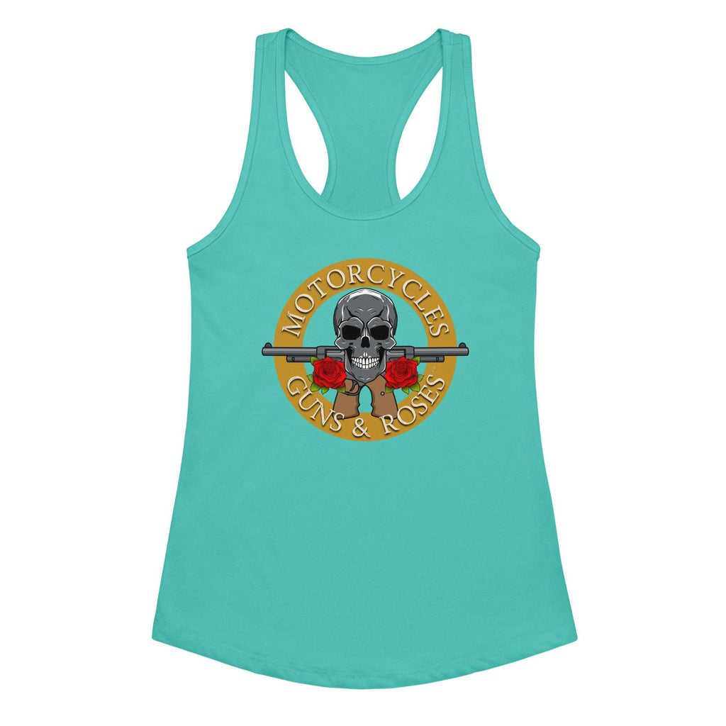 Motorcycles Guns And Roses Tank Top Womens Fitted Racerback - MGW Clothing
