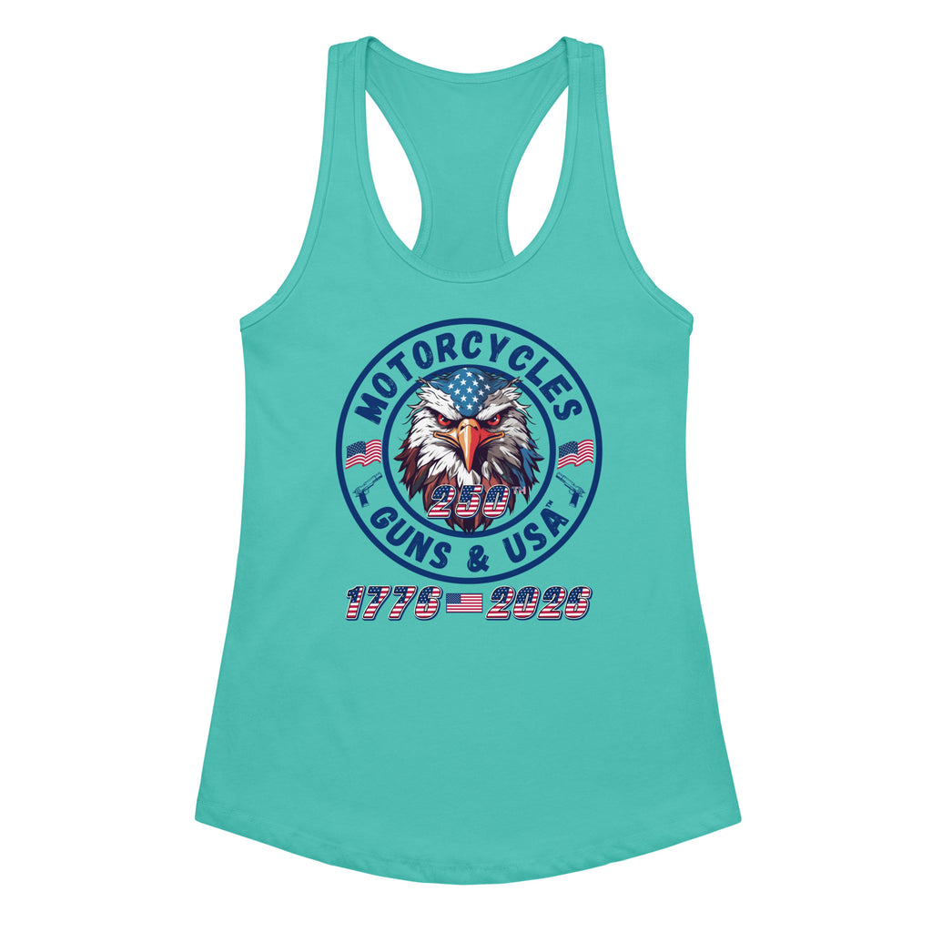 Motorcycles Guns And Usa 250Th Racerback Tank Womens Fitted - MGW Clothing