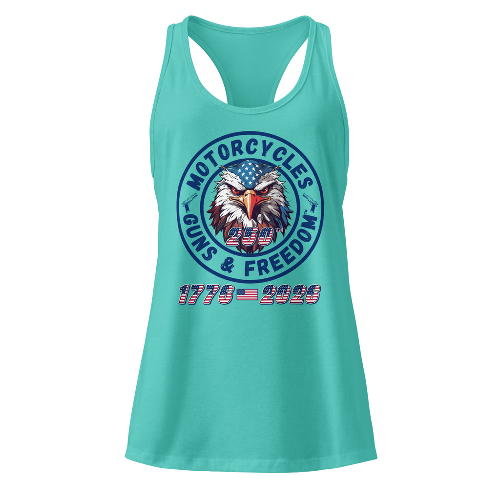 Motorcycles Guns And Freedom 250Th Racerback Tank Womens Fitted - MGW Clothing