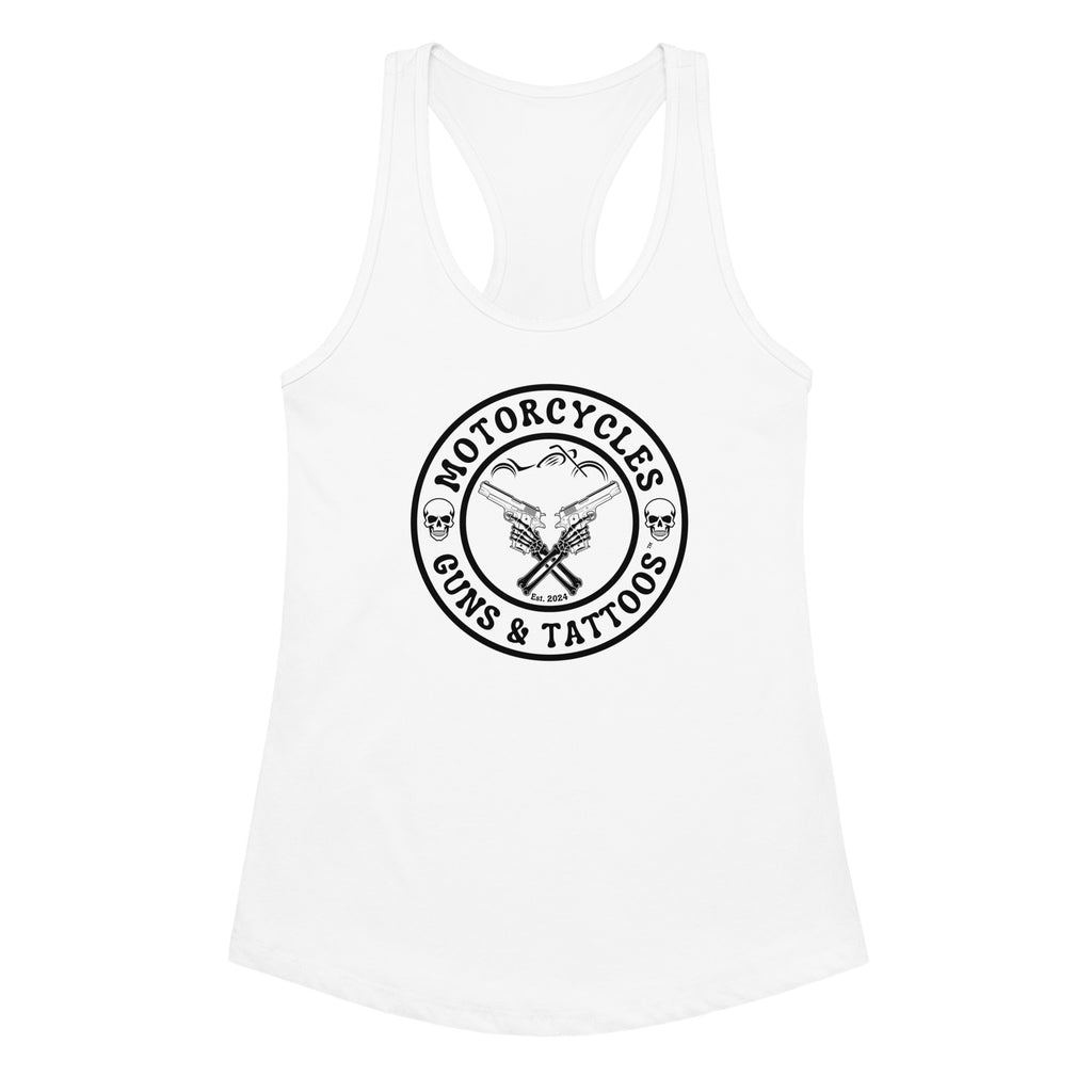 Motorcycles Guns And Tattoos Tank Top Womens Fitted Racerback - MGW Clothing