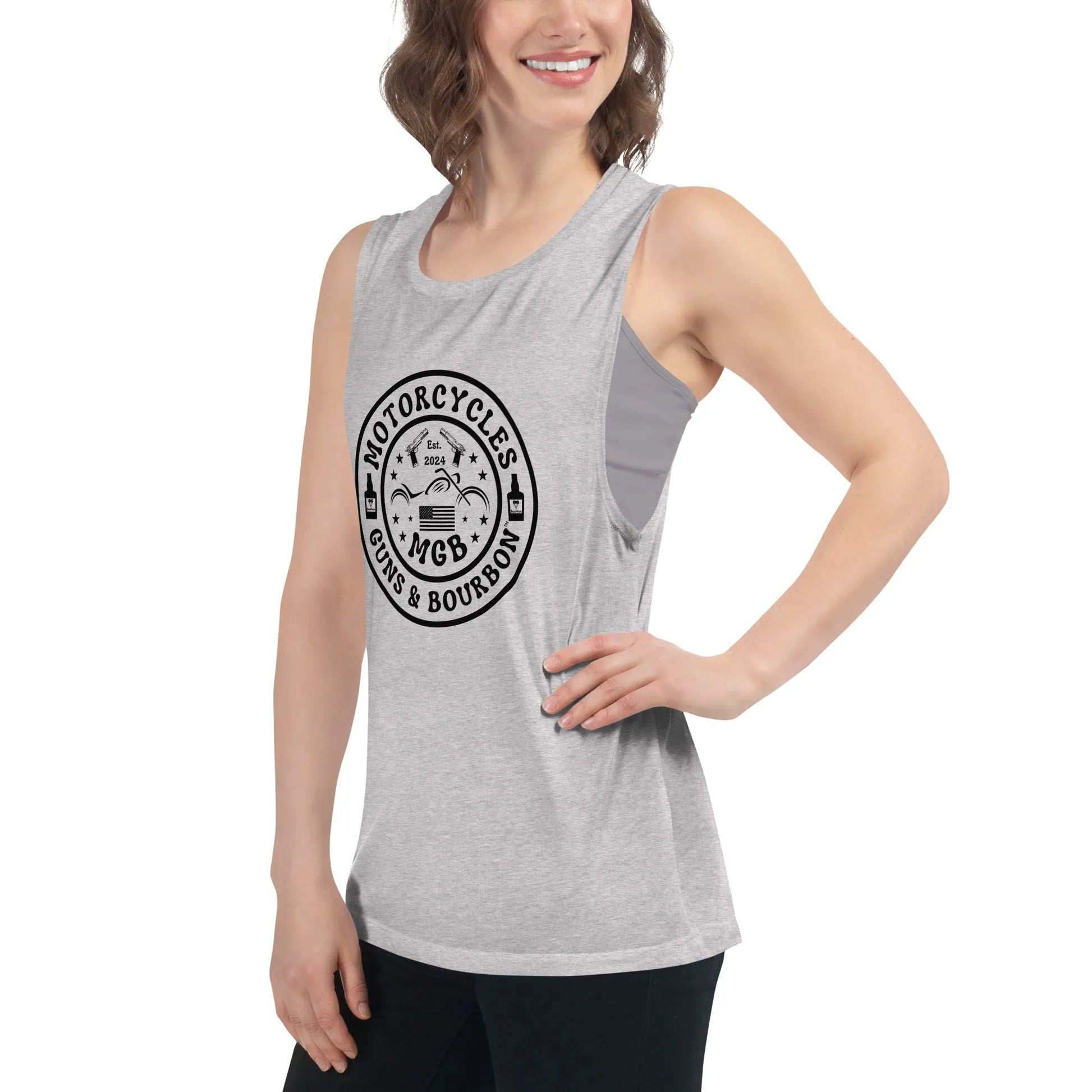 Motorcycles Guns & Bourbon Muscle Tank - Women's - ShopMGW Clothing