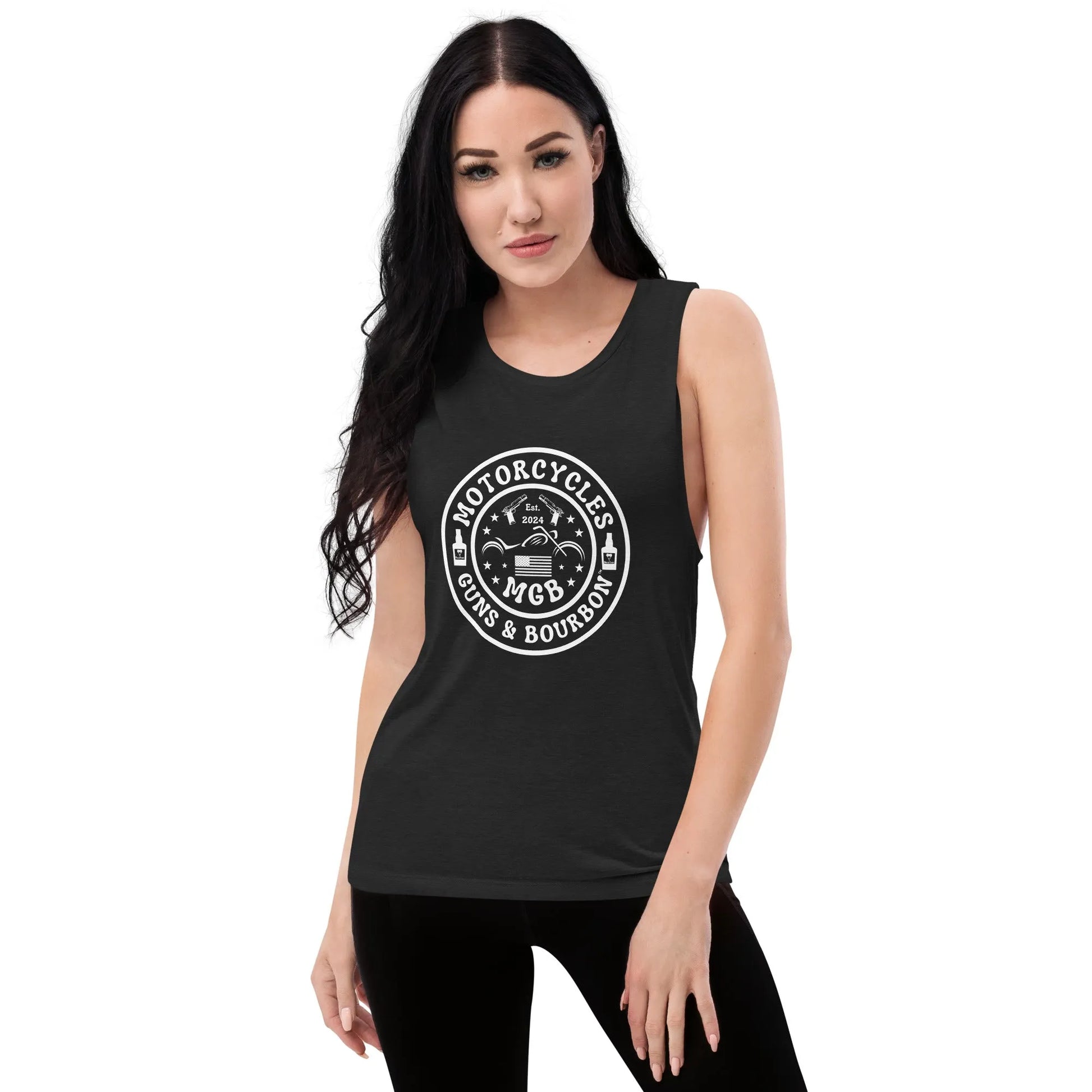 Motorcycles Guns & Bourbon Muscle Tank - Women's - ShopMGW Clothing