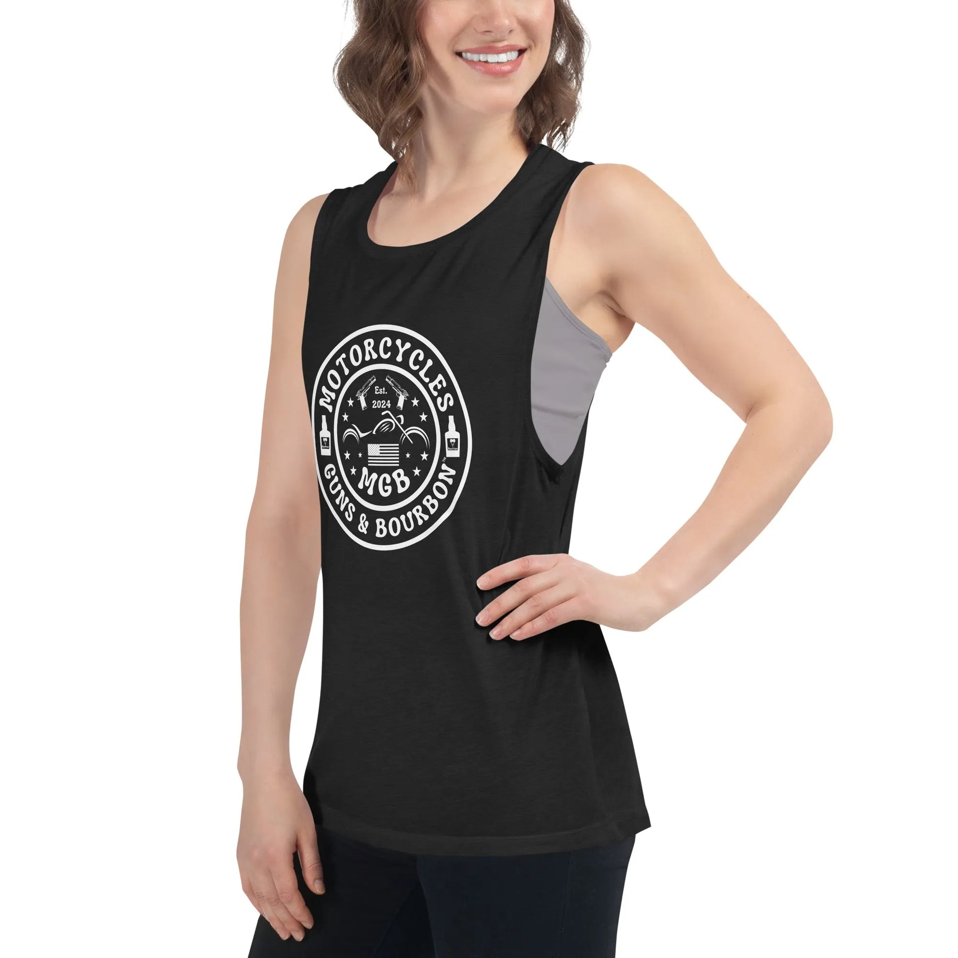 Motorcycles Guns & Bourbon Muscle Tank - Women's - ShopMGW Clothing